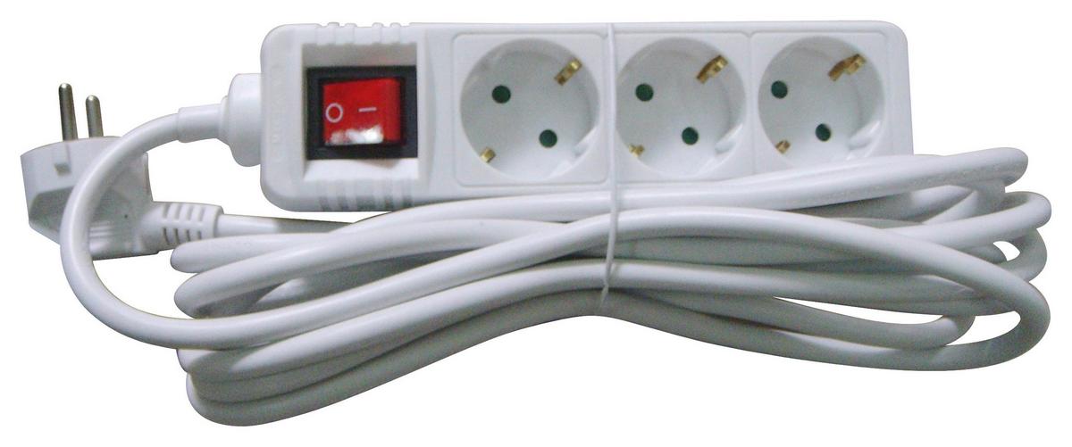 Steckdosen 3-Fach 5 m Weiß Kontrollschalter - Weiß, KONVENTIONELL, Kunststoff (500cm) - Ondega