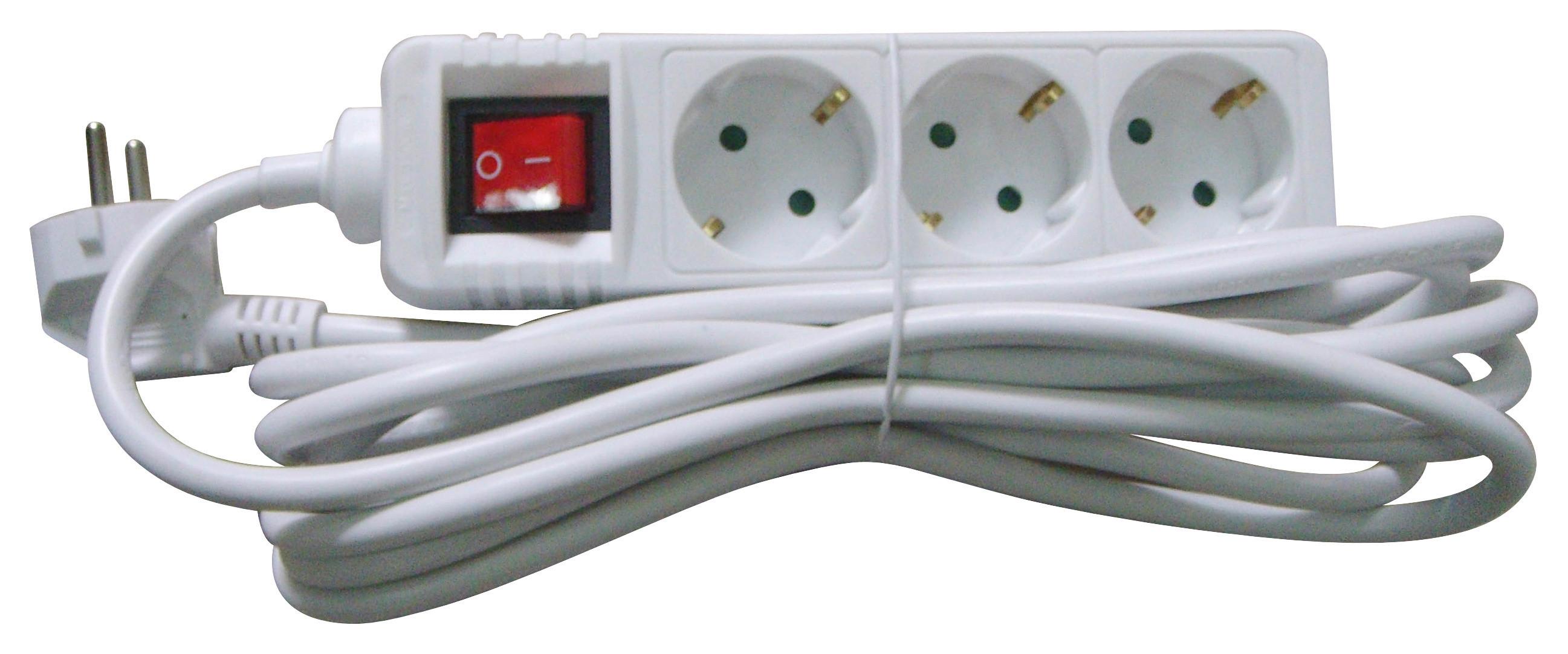 Steckdosen 3-Fach 5 m Weiß Kontrollschalter