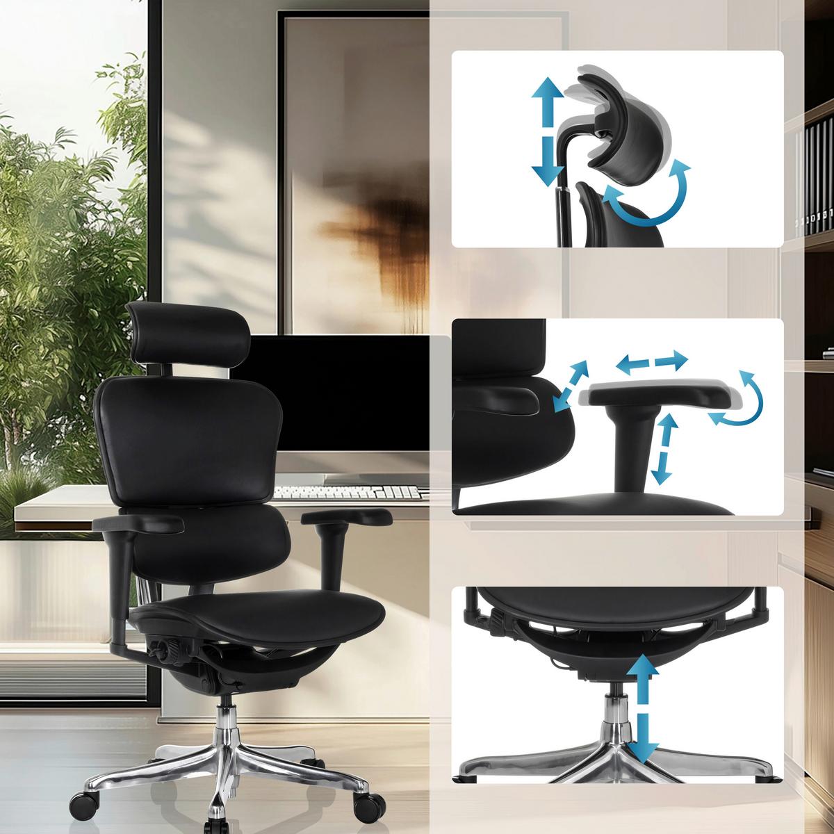 Drehstuhl Schwarz B: 65 Cm - Silberfarben/Schwarz, MODERN, Leder/Kunststoff (65/114-132/60cm) - MID.YOU