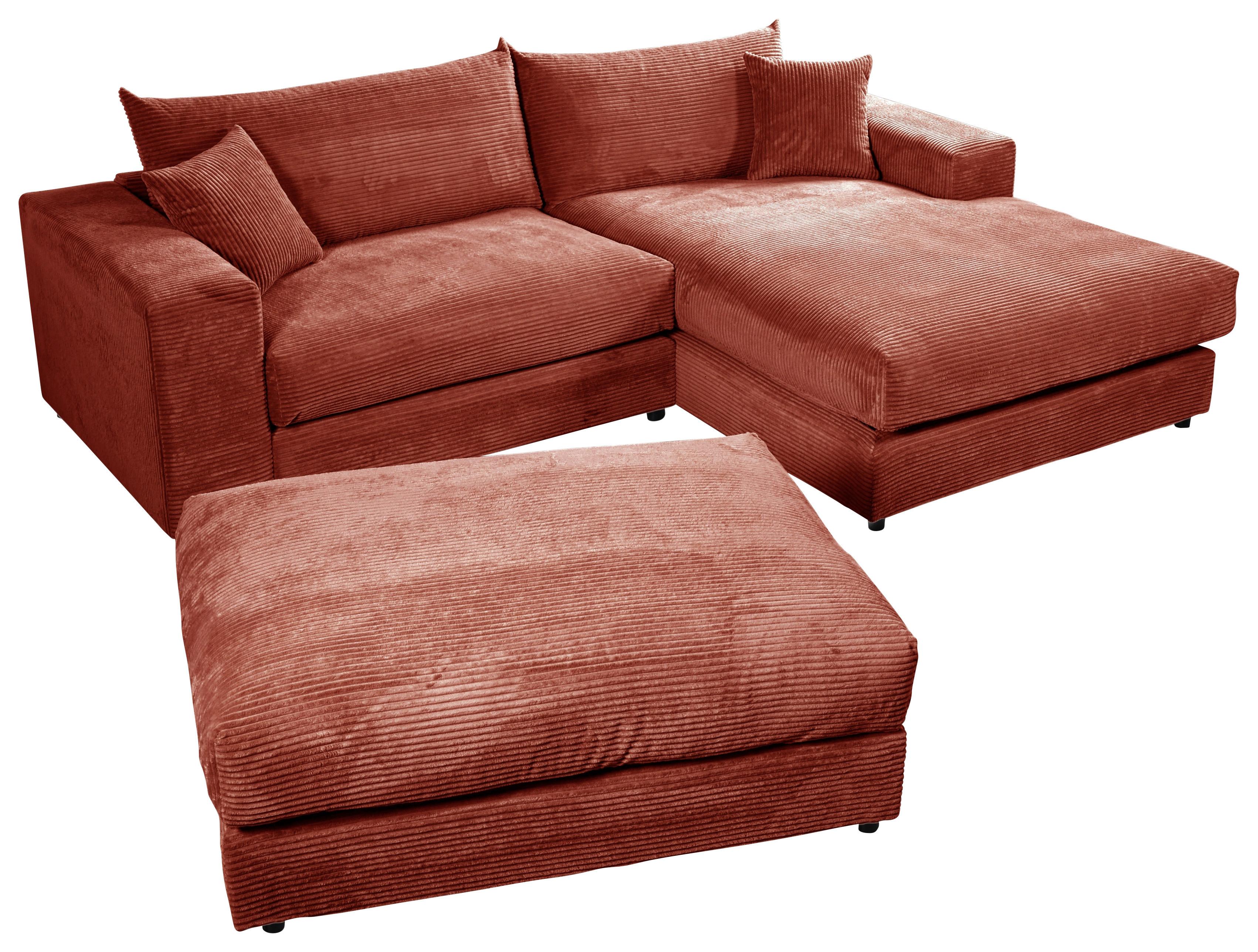 Ecksofa Funny S Terracotta mit Hocker S: 265x180 cm - Terracotta/Schwarz, Basics, Textil (265/180cm) - Livetastic