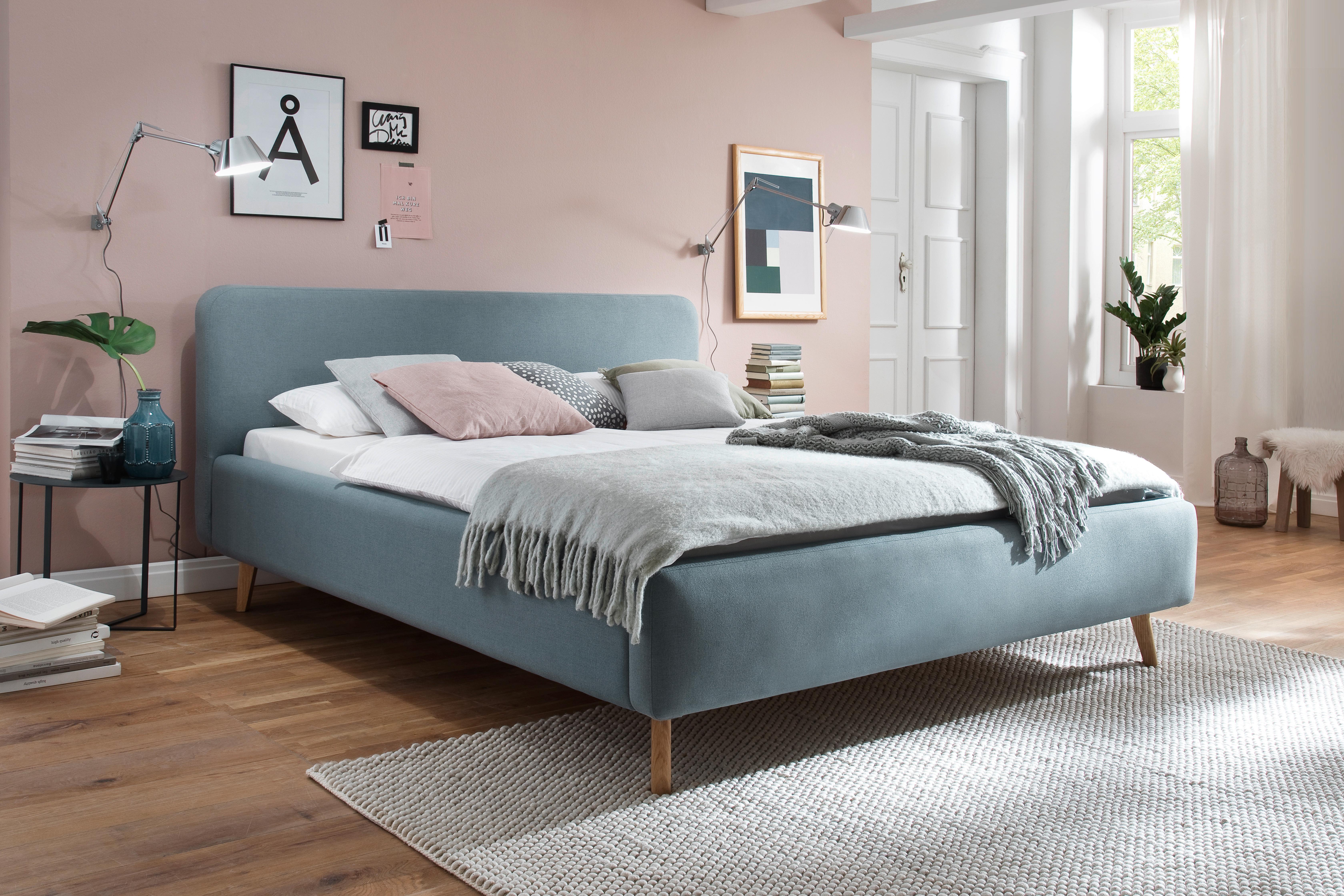Polsterbett 140x200 cm Mattis Hellblau - Eichefarben/Hellblau, Design, Textil (140/200cm) - Livetastic
