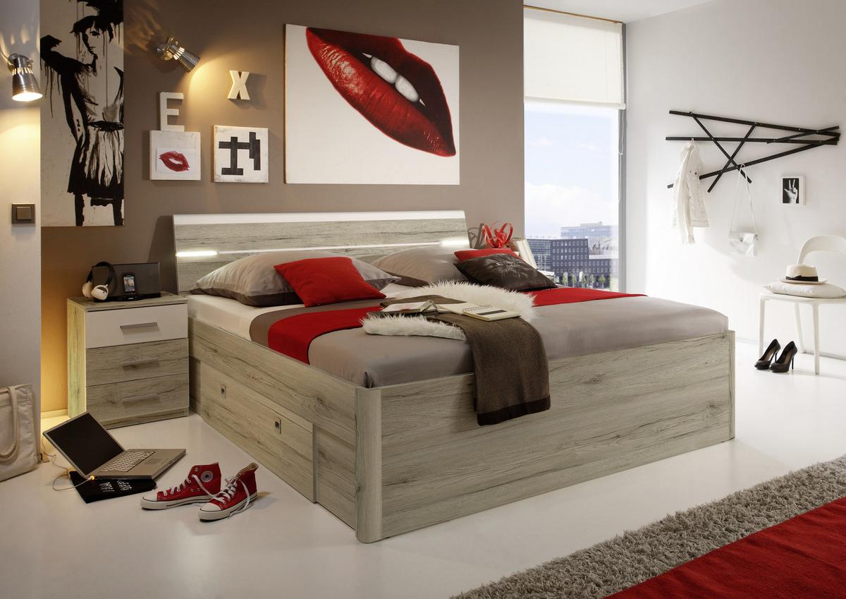 Ágykeret Mars 160/200 Cm - tölgyfa/fehér, Modern, faalapú anyag (160/200cm)