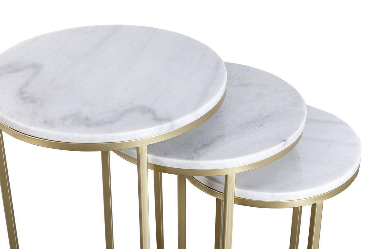 Beistelltisch 3-Teilig Tria Goldfarben/Weiß - Goldfarben/Weiß, Trend, Stein/Metall - Kayoom