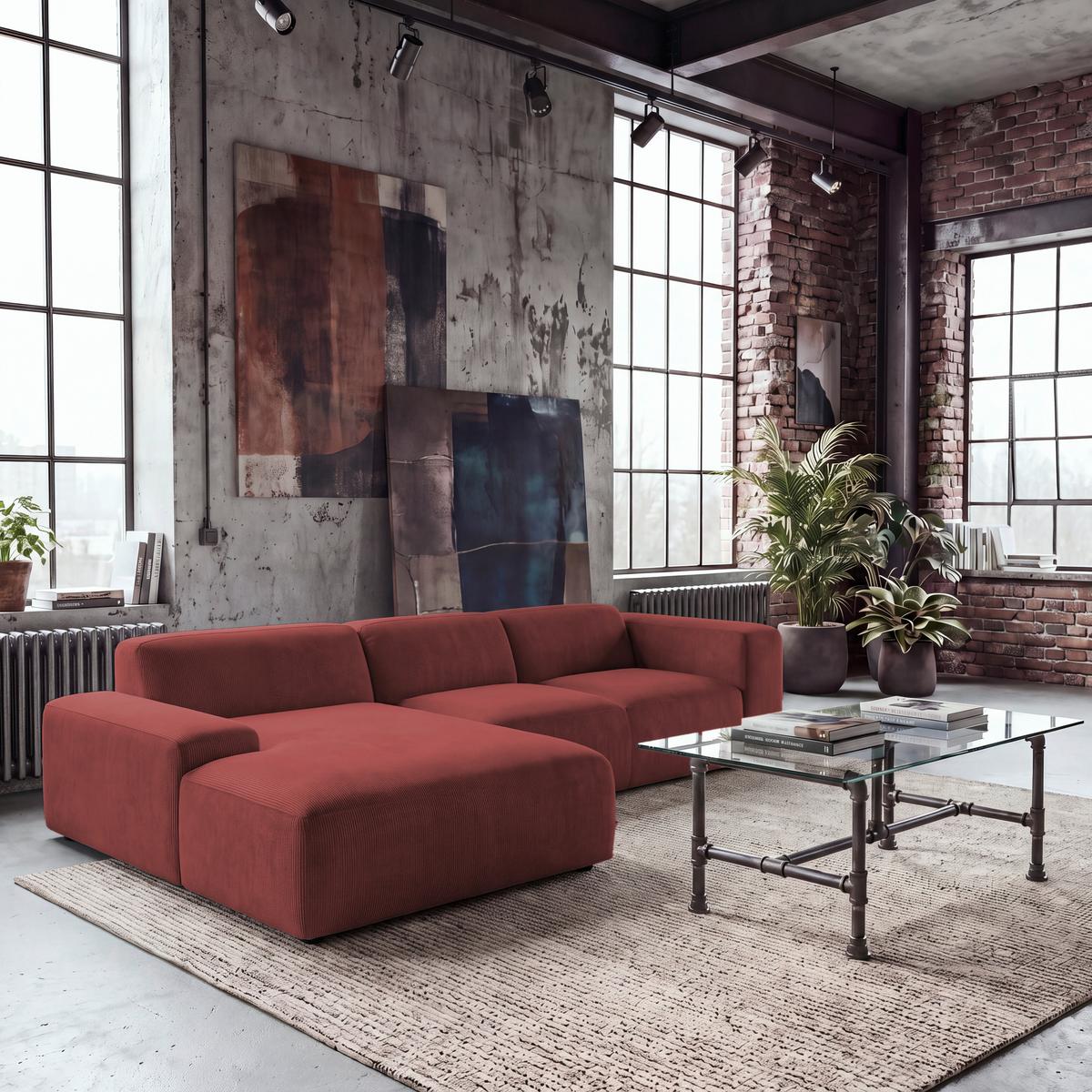 ECKSOFA Hannah Rot 200x304 cm - Rot/Schwarz, Design, Textil (200/304cm) - MID.YOU