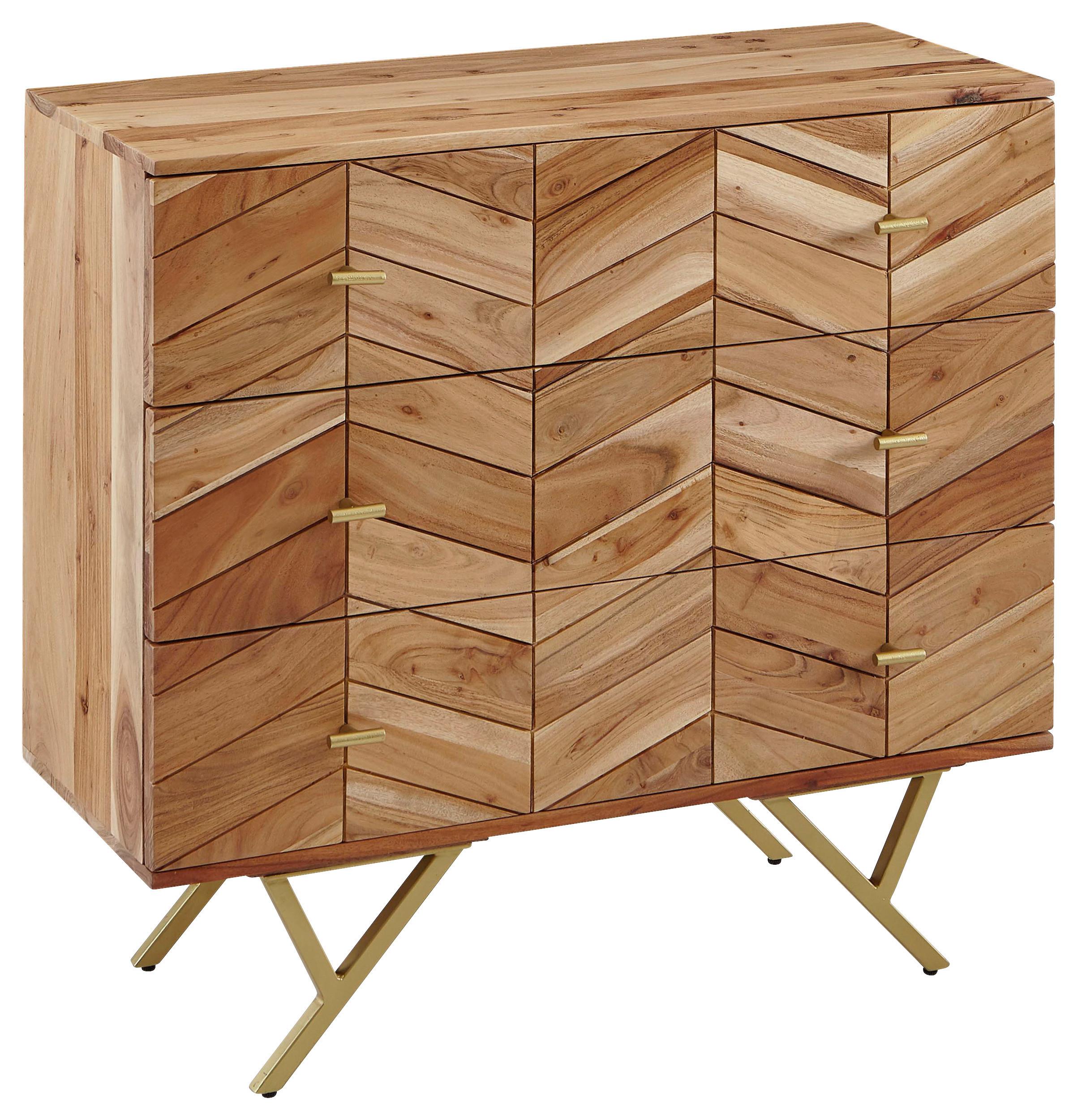 Sideboard Akazie Braun B: 90 cm - Goldfarben/Braun, Design, Holz (90/86/40cm) - MID.YOU