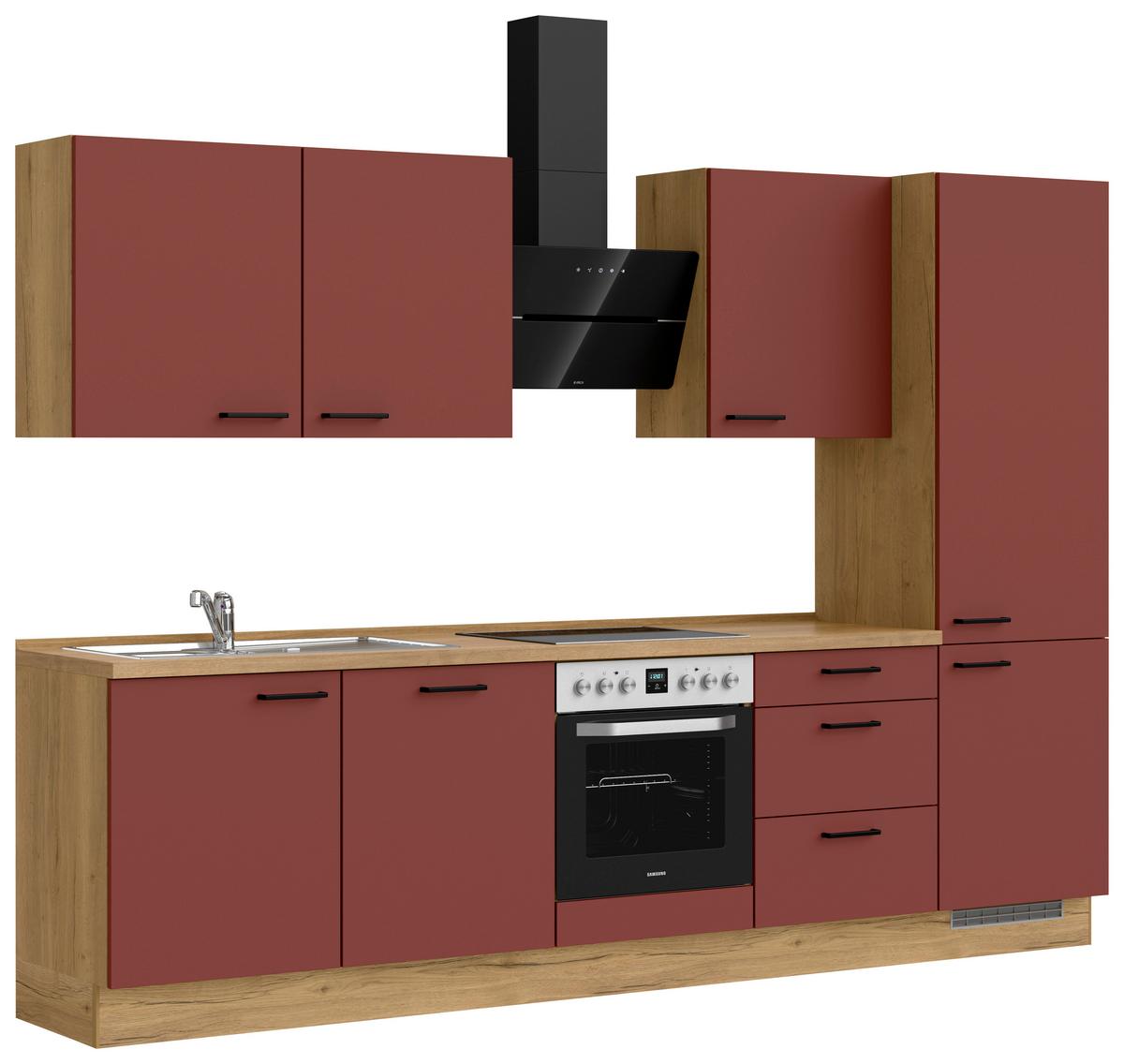 Küchenleerblock Easytouch High-Line, H10 Re. - Eichefarben/Rot, MODERN, Holzwerkstoff (300cm) - Nobilia