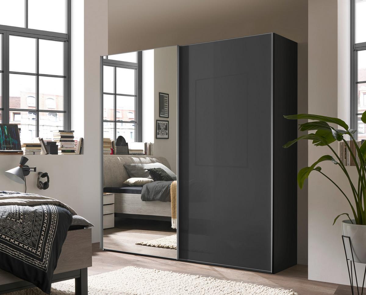 Šatníková skriňa LUMOS, šírka 200 cm - strieborná/tmavosivá, Konventionell, kov/kompozitné drevo (200/222/68cm)