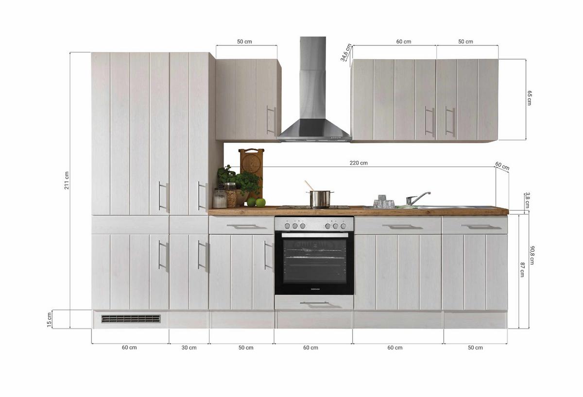 Küchenzeile mit Geräten 310 cm Weiß/Lärche Dekor - Wildeiche/Lärchefarben, ROMANTIK / LANDHAUS, Holzwerkstoff (310cm) - Respekta