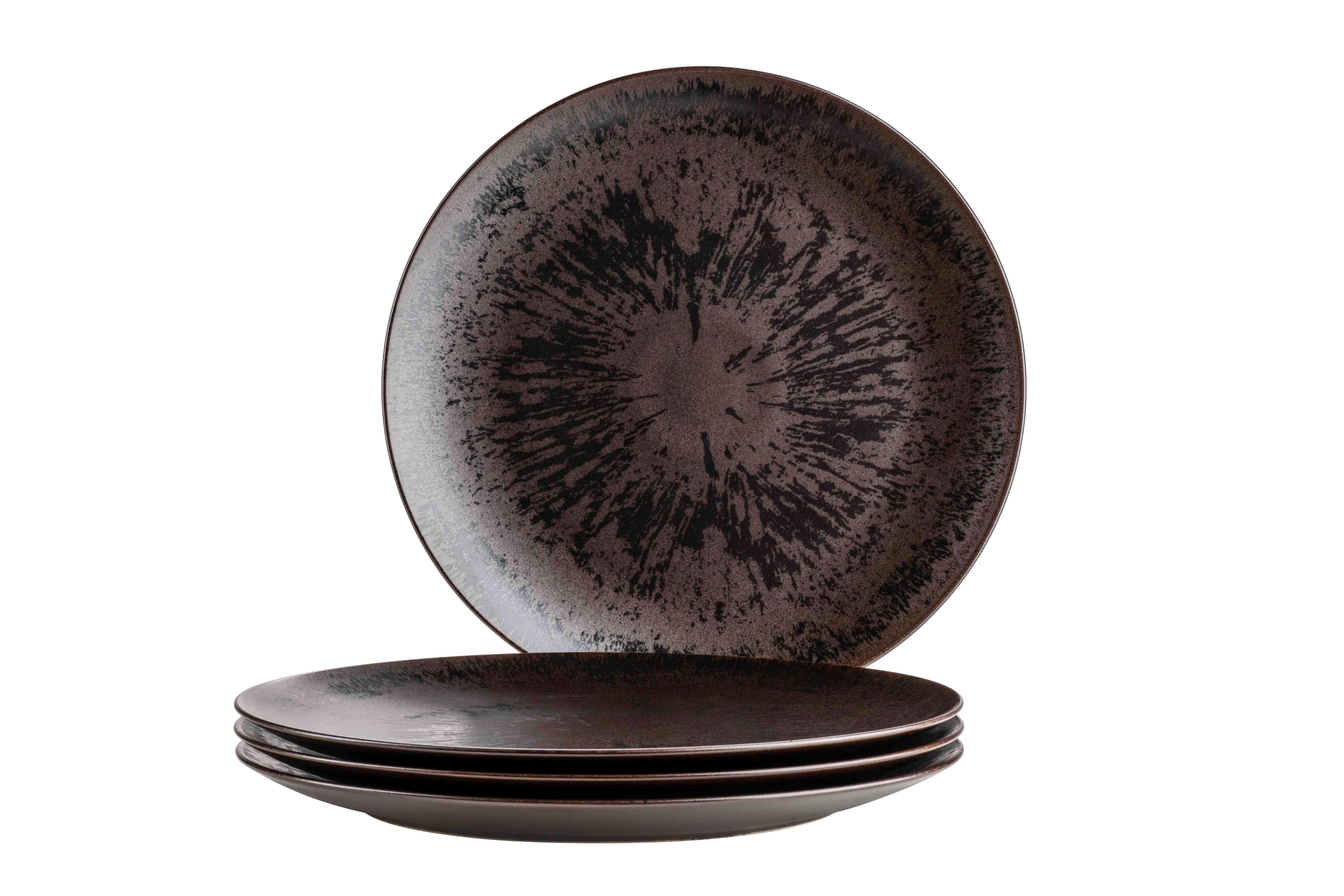 Tellerset Metallic Bronze 4--teilig. Rund D: 33 cm - Dunkelbraun, Basics, Keramik - Mäser