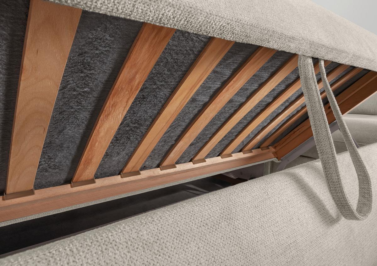Wohnlandschaft mit Bettkasten Rigatti Beige B: 387 cm - Beige/Schwarz, MODERN, Textil (184/387/252cm) - Livetastic