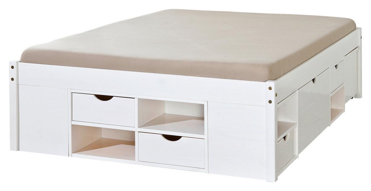 Stauraumbett mit Lattenrost Massiv 140x190 cm Till Weiß - Weiß/Naturfarben, MODERN, Holz (140/190cm) - MID.YOU