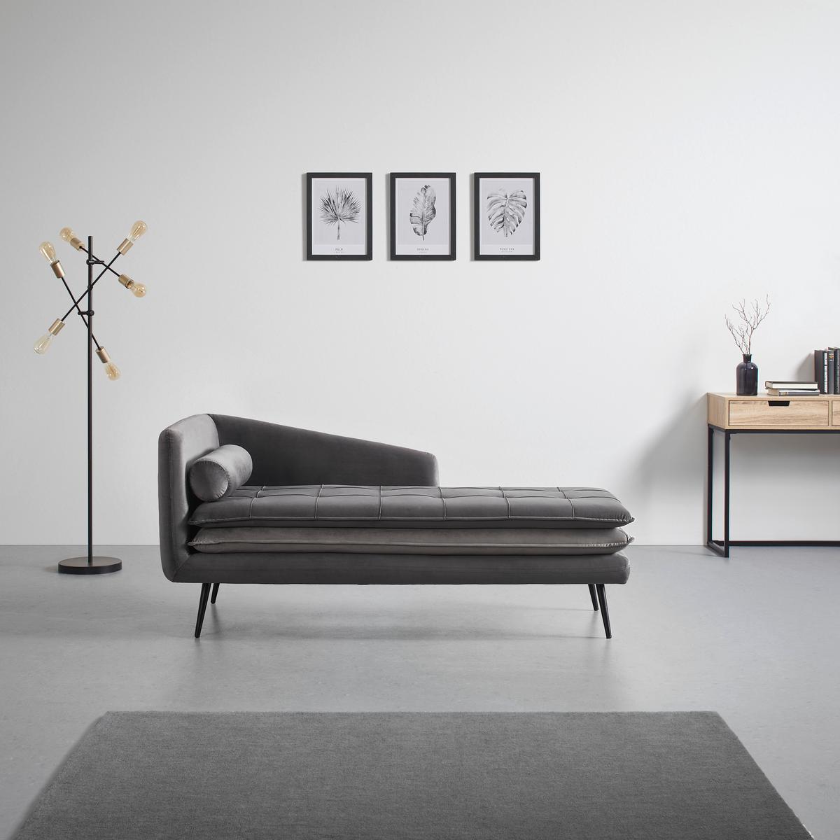 Štýlová pohovka Emilia, zamatový poťah, sivá - čierna/sivá, Modern, kov/drevo (75/73/162cm) - Bessagi Home