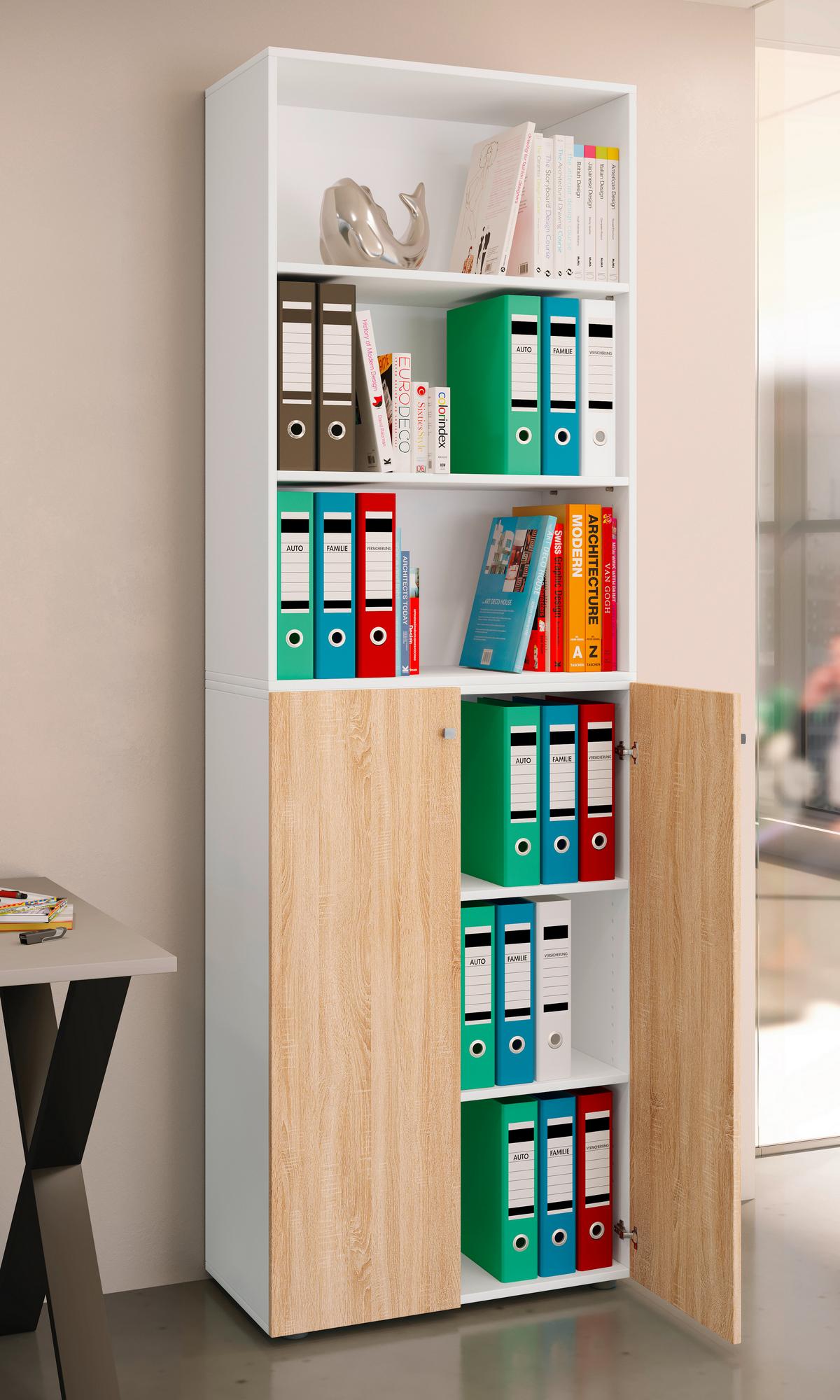 Aktenschrank Lona Weiß, Eiche Dekor B: 70cm - Weiß/Sonoma Eiche, Design, Holzwerkstoff (70/220/39cm) - MID.YOU
