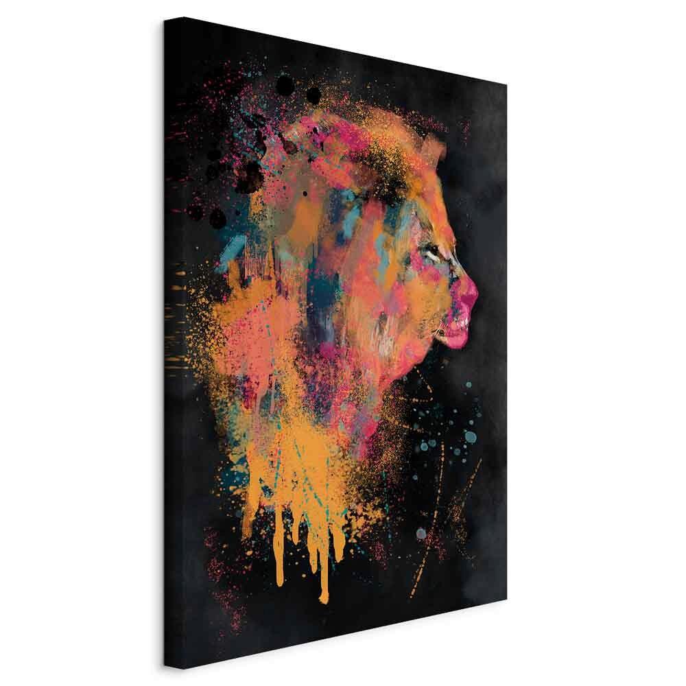 Leinwandbild Lion B: 80 cm Orange Schwarz Pink Blau - Pink/Schwarz, Basics, Holz/Textil (80/120/1.2cm) - artgeist