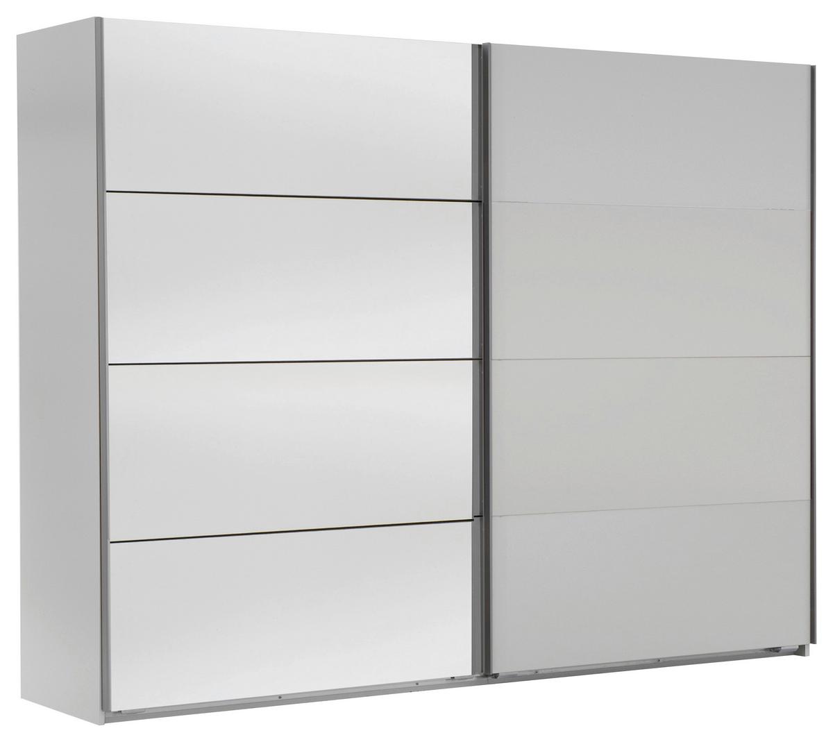 Schwebetürenschrank Mit Spiegel 225cm Ernie, Weiß Dekor - Weiß, MODERN, Glas/Holzwerkstoff (225/210/65cm) - MID.YOU