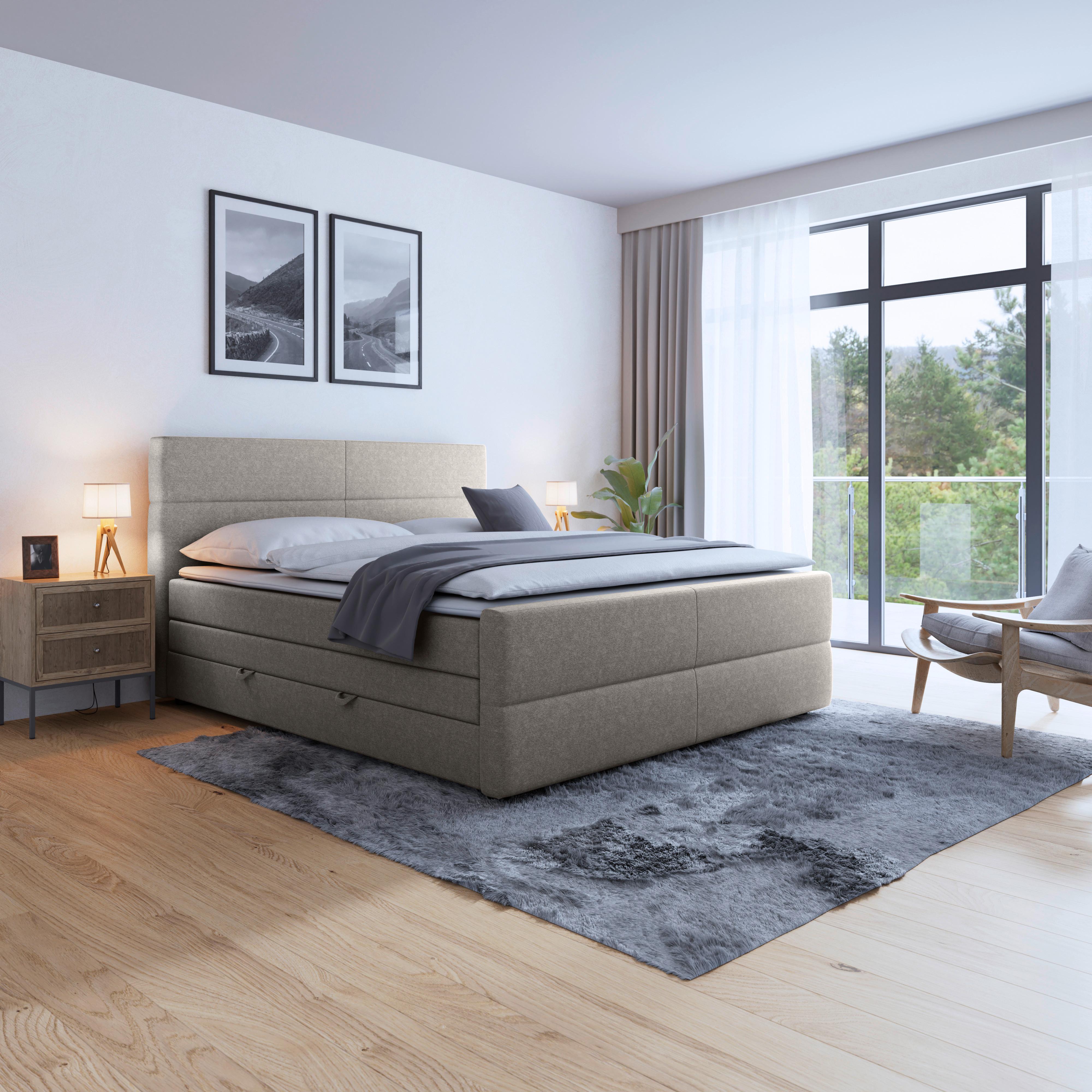 Boxspringbett mit Bettkasten Verona 180x200 cm Silberfarben - Silberfarben/Schwarz, MODERN, Karton/Holzwerkstoff (180/200cm) - MID.YOU