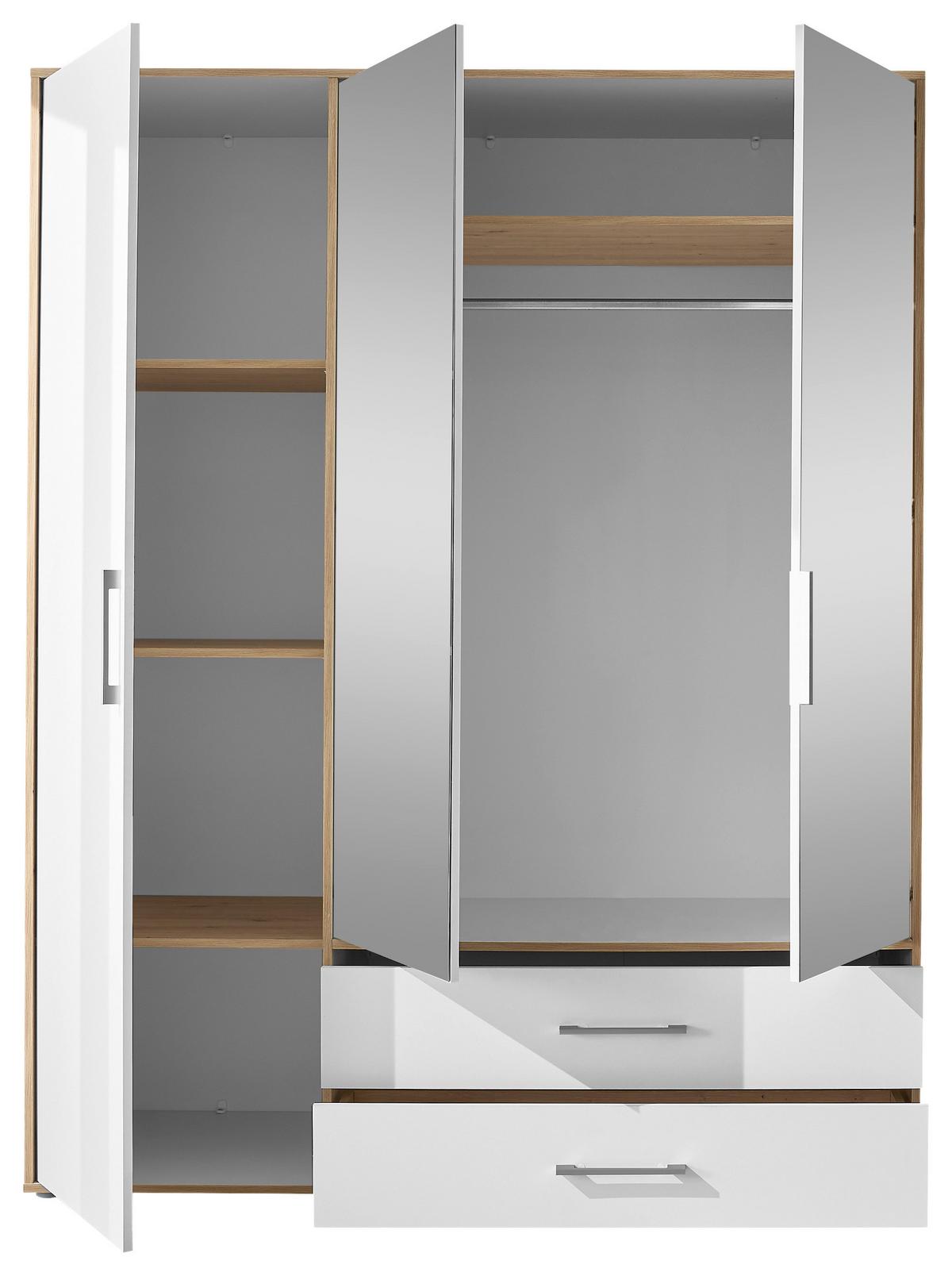 Kleiderschrank M. Spiegel 3trg Lembo Artisan Eiche/weiß 155cm - Weiß/Eiche Artisan, Basics, Glas/Holzwerkstoff (155/195/60cm)