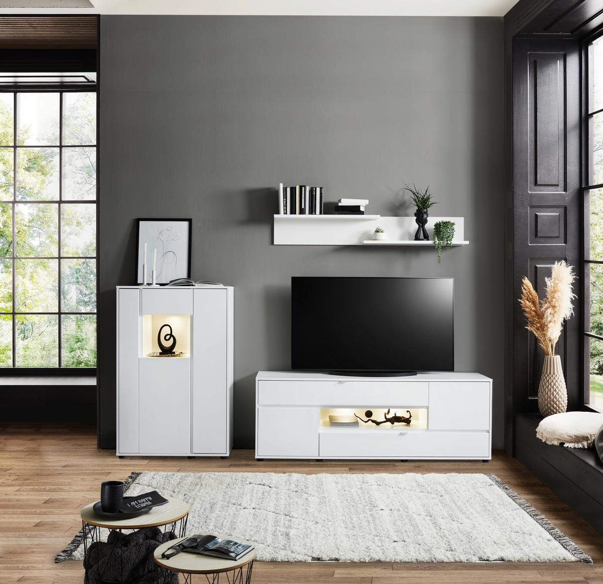 VYSOKÁ KOMODA ALABAMA - bílá/černá, Moderní, kov/kompozitní dřevo (83/126/38cm)