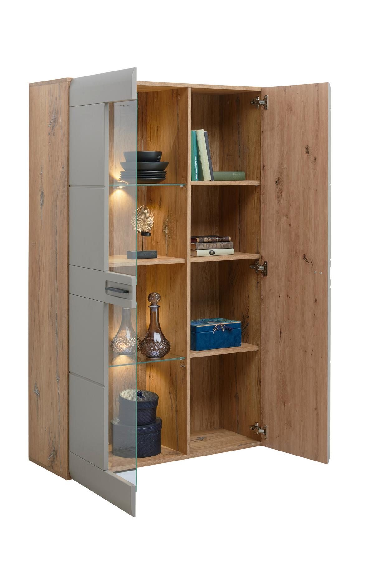Vitrine Auris B: 95 cm Eiche/Basalt - Grau, MODERN, Glas/Holzwerkstoff (95/154,4/37,1cm) - Luca Bessoni