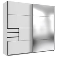 Skříň s posuv. dveřmi SAIGON bílá/zrcadlo, š. 225 cm - bílá/černá, Konvenční, kov/kompozitní dřevo (225/208/64cm) - Premium Living