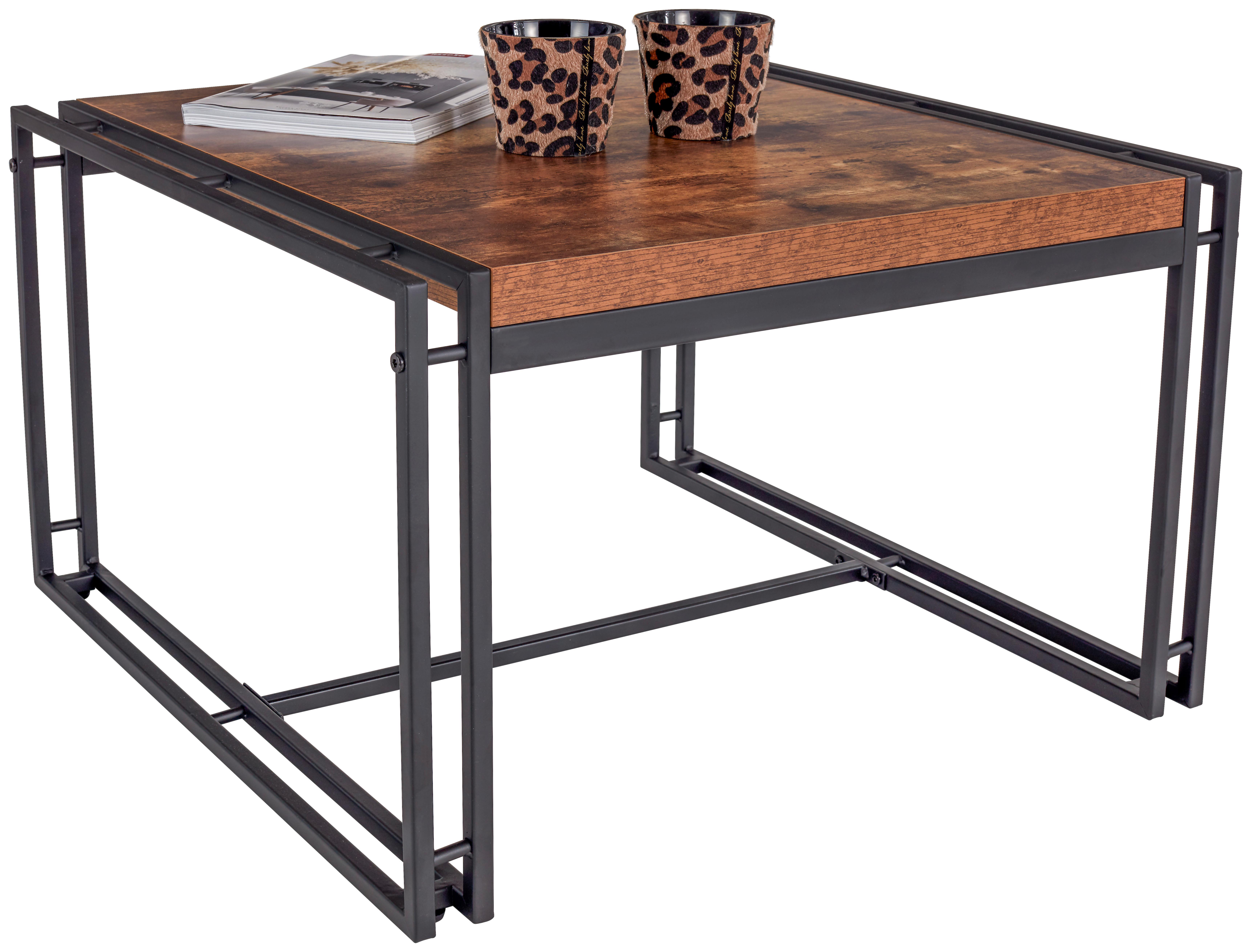 Couchtisch Mit Metallgestell Bistro, Mango Dekor/schwarz - Schwarz/Naturfarben, MODERN, Holzwerkstoff/Kunststoff (72/45/72cm)