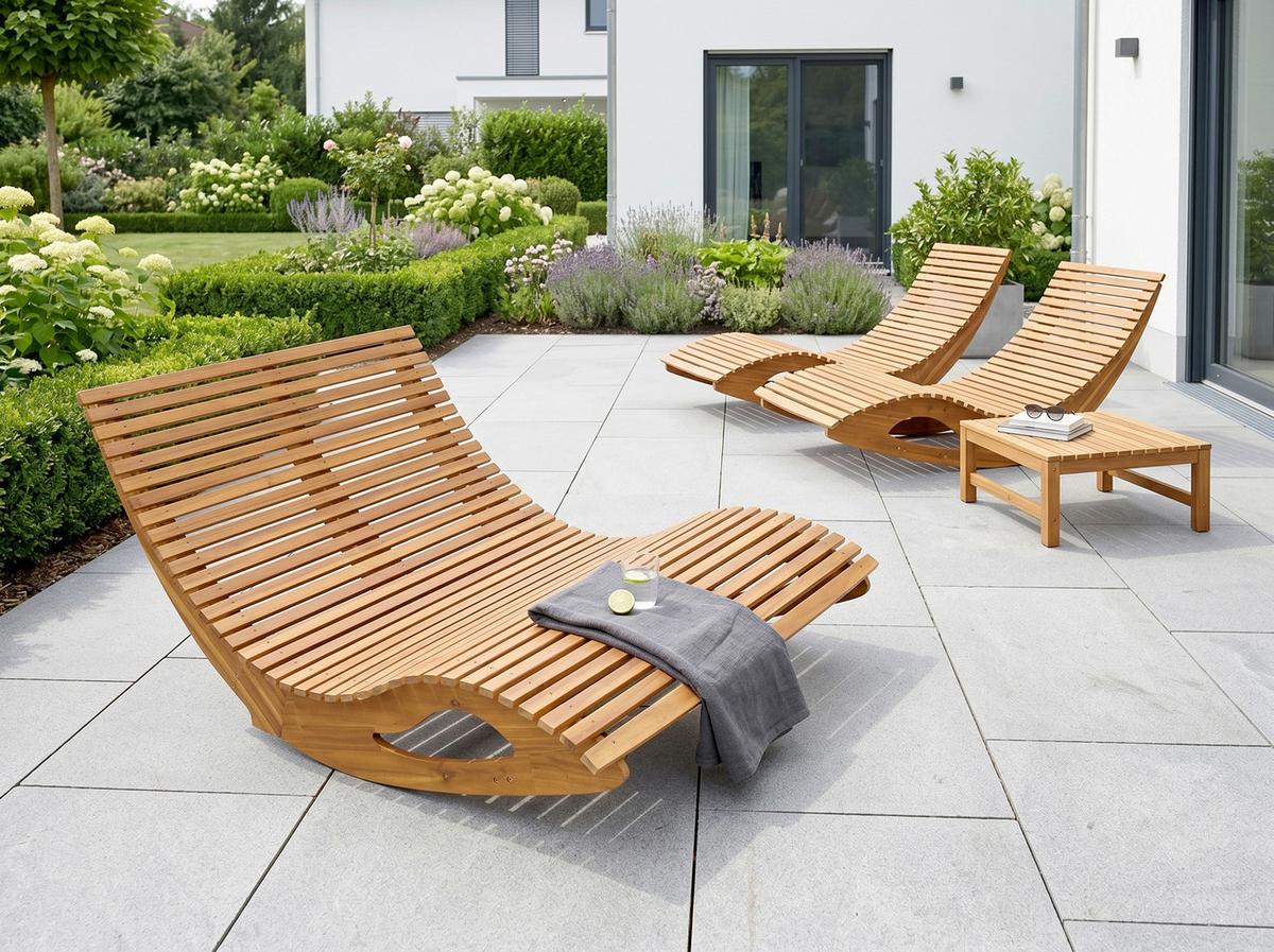 Schaukelliege für 2 Personen LxBxH: ca. 156x120x72 cm - Akaziefarben, Basics, Holz (156/120/72cm) - Prestige Home