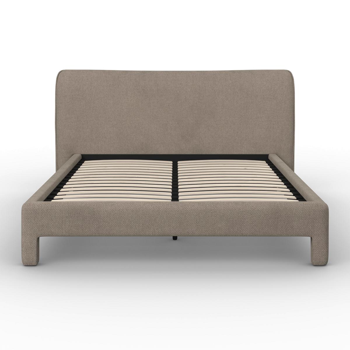 Čalúnená posteľ VALION 160x200 cm, sivohnedá - prírodná farba/farba duba, Modern, kov/drevo (160/200cm) - Bessagi Home