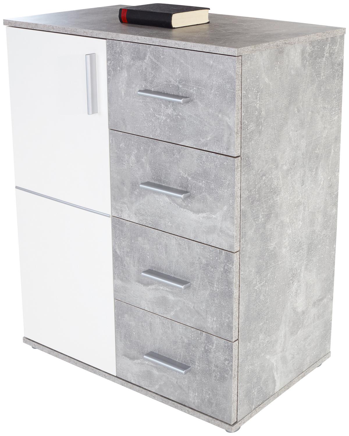 Kommode B 88,2cm Ina Beton Optik/Weiß - Weiß/Grau, MODERN, Holzwerkstoff (88,2/95,2/38,3cm)