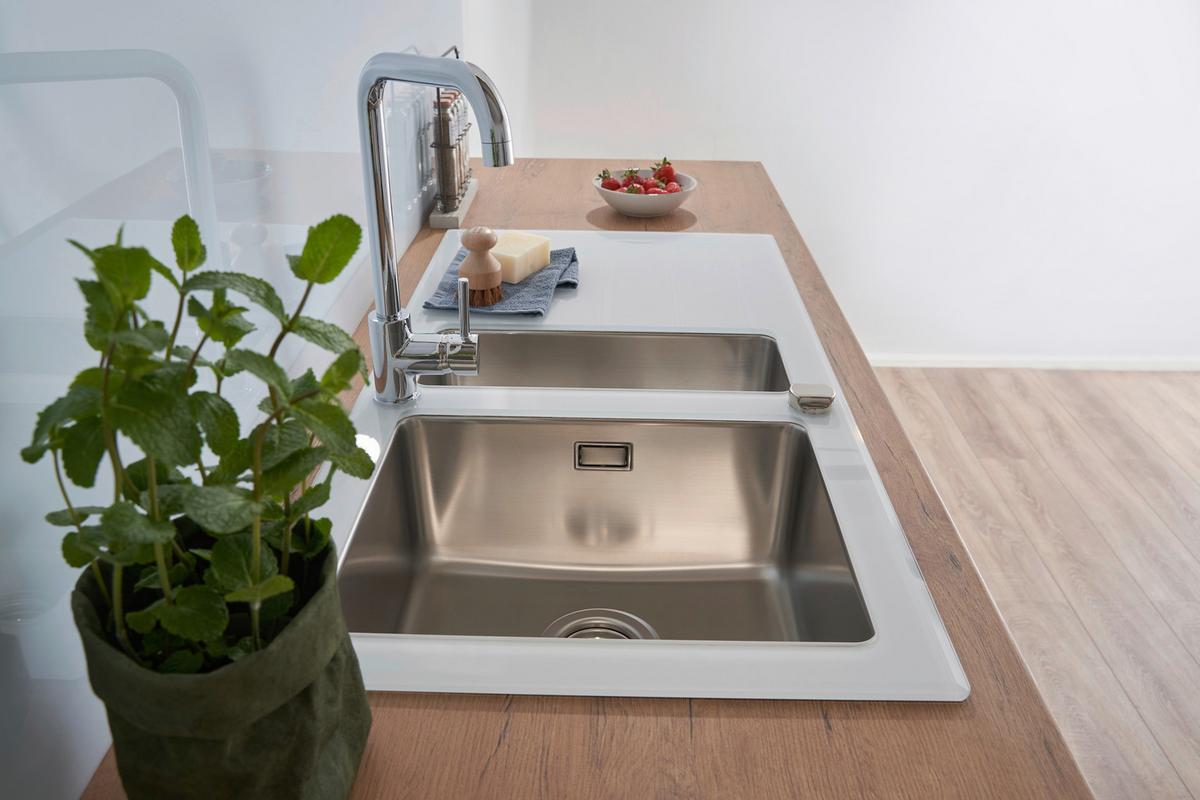 Spüle Respekta Edelstahl Bxt: 100x50 Cm - Weiß, Trend, Glas/Metall (100/21/50cm) - Respekta