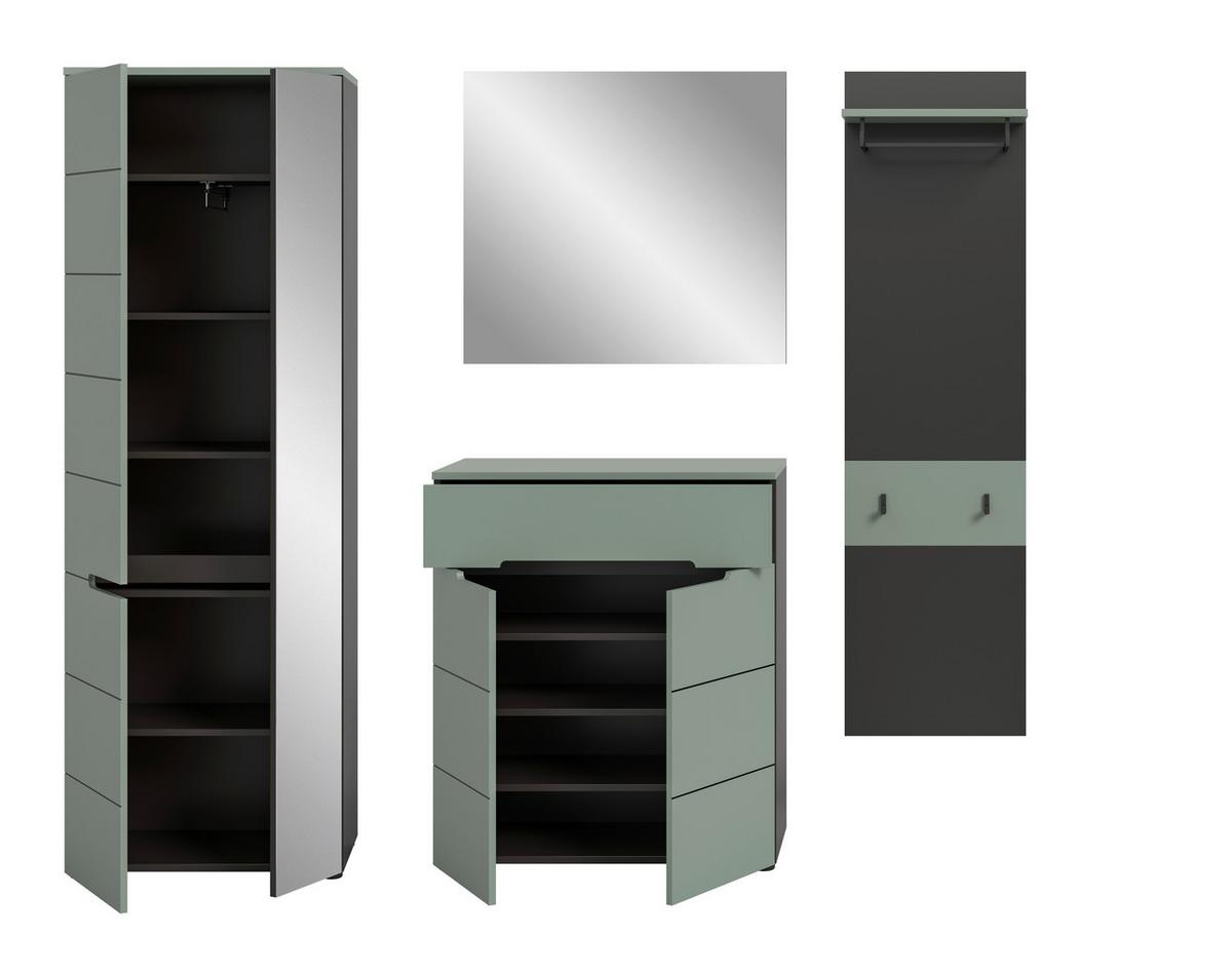 Garderobe Canu 4-Teilig Grau/Grün B: 220 cm - Graugrün, Design, Holzwerkstoff (220/190/37cm) - Livetastic