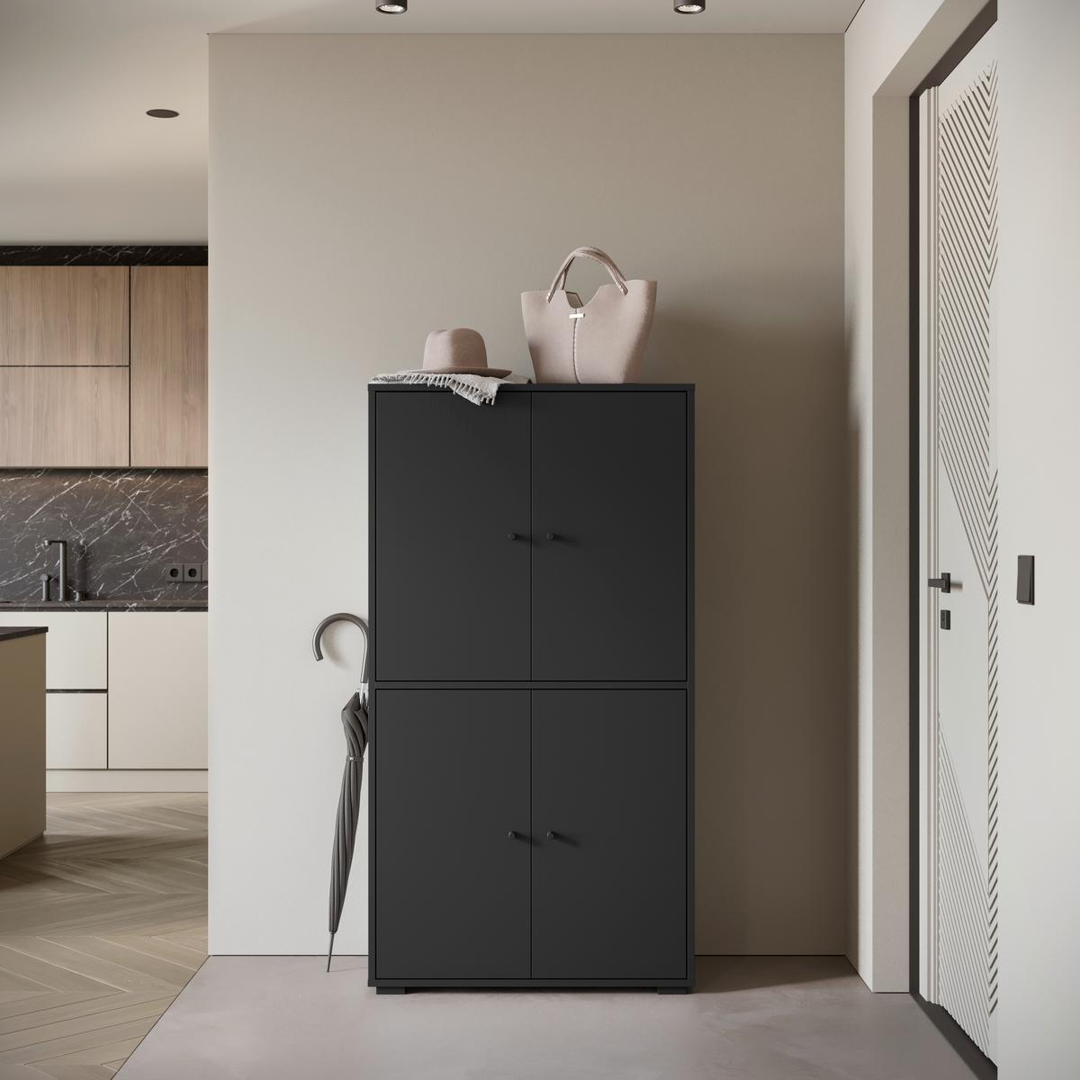 Schuhschrank Dino 020 Schwarz B: 70 cm - Schwarz, Basics, Holzwerkstoff (70/131/33cm) - P & B