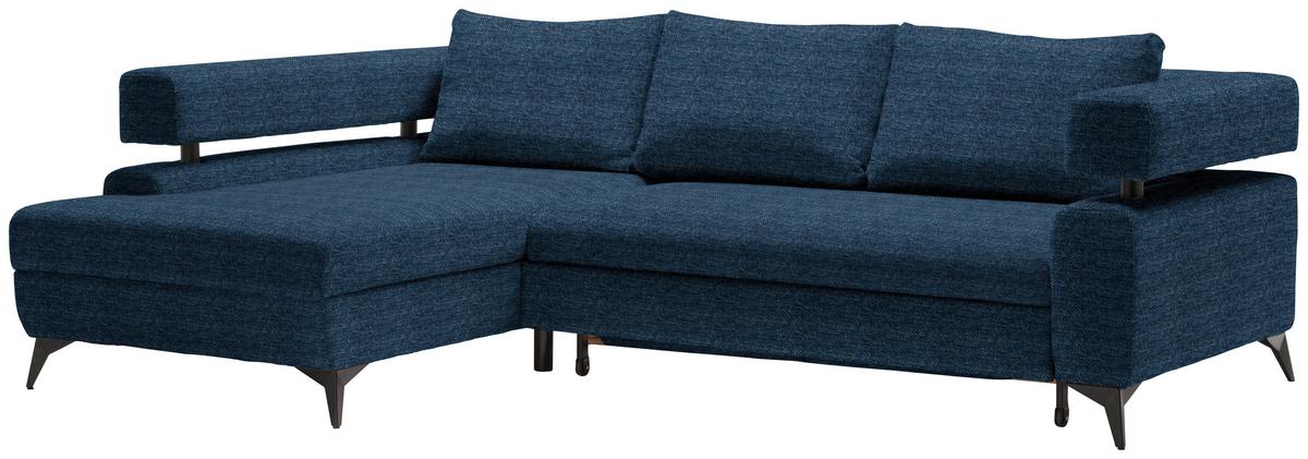 Rohová sedačka ROSALIE, levá s úložným prostorem a lůžkem - černá/tmavě modrá, Konvenční, kov/textil (184/265cm)
