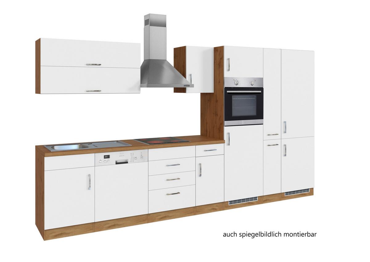 Küchenzeile Sorrento Mit Geräten 360 cm Weiß - Eiche Wotan/Weiß, MODERN, Holzwerkstoff (360cm) - Held