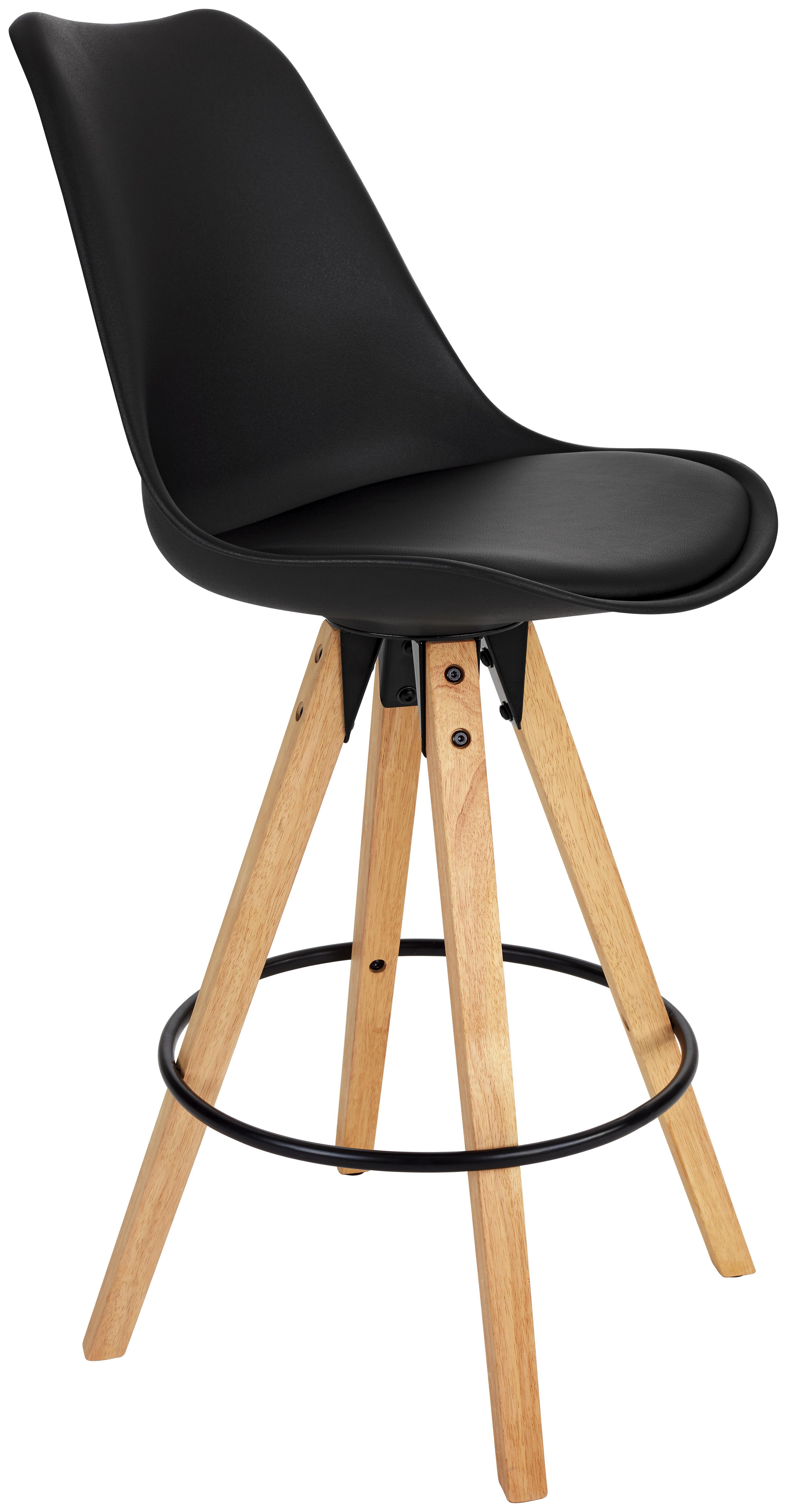 Barhocker Levi Schwarz - Schwarz/Naturfarben, MODERN, Holz/Kunststoff (48,5/111,5/55cm) - Ombra