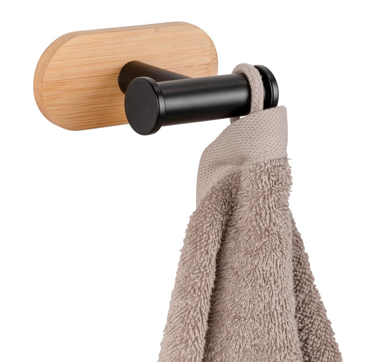 Háček na ručníky OREA BAMBOO - SB - - černá/přírodní barvy, Moderní, kov/dřevo (10/4,5/7cm) - Mömax