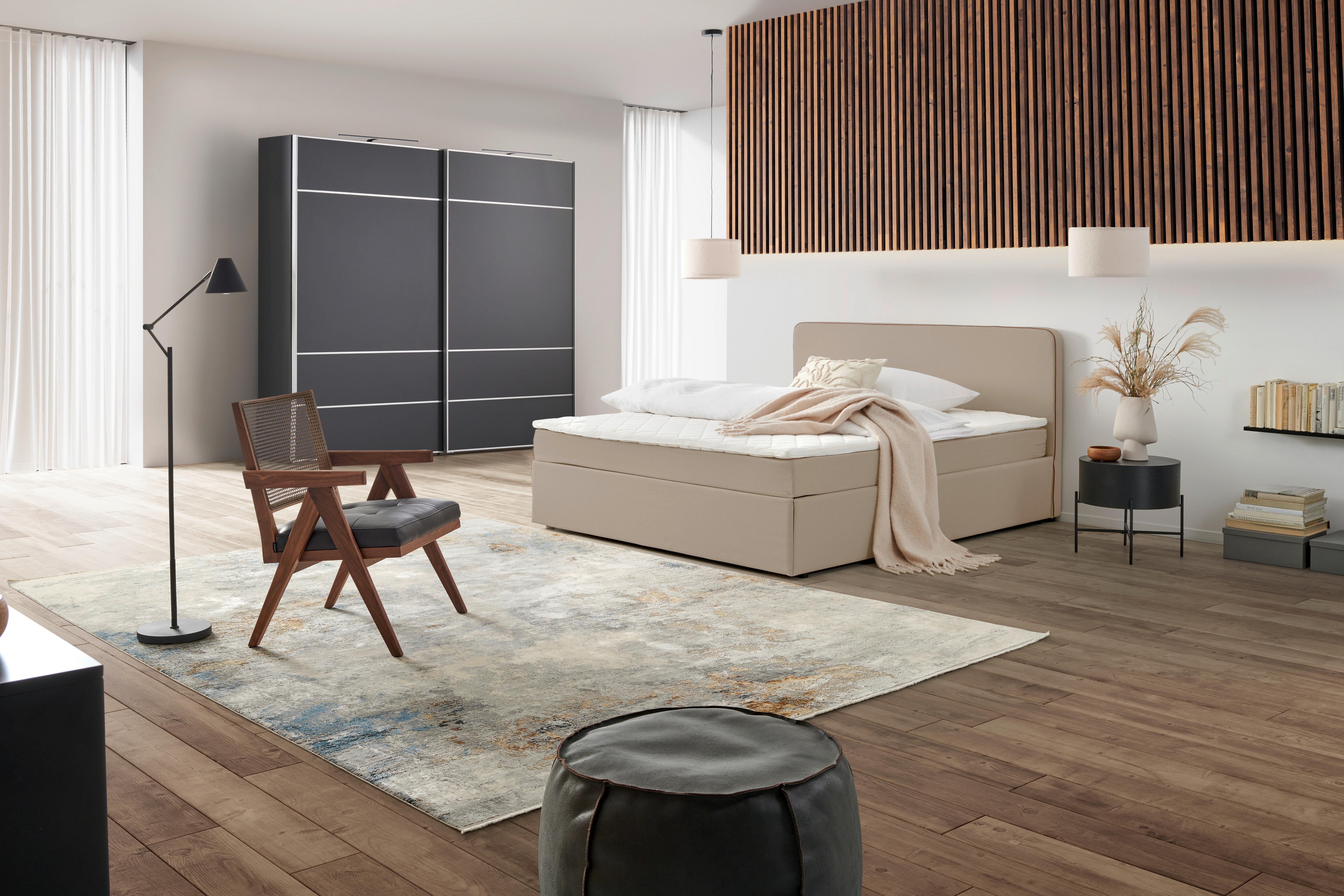 Boxspringbett Mit Topper 180x200 Cm Anton Beige - Beige, KONVENTIONELL, Holz/Textil (180/200cm) - P & B