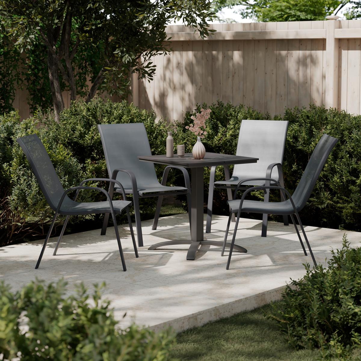 Gartensessel 2er Set Paula Metall/textil - Anthrazit, MODERN, Textil/Metall (54/90/72cm) - Ondega