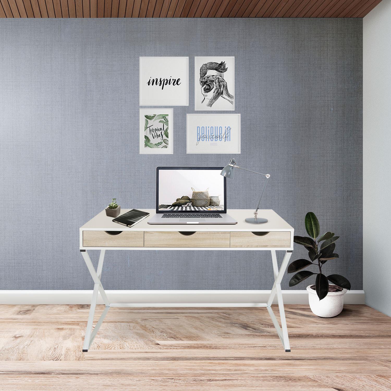 Schreibtisch Easy Flow IIi Weiß/Eichefarben - Eichefarben/Weiß, MODERN, Holzwerkstoff/Metall (120/50/79cm) - MID.YOU