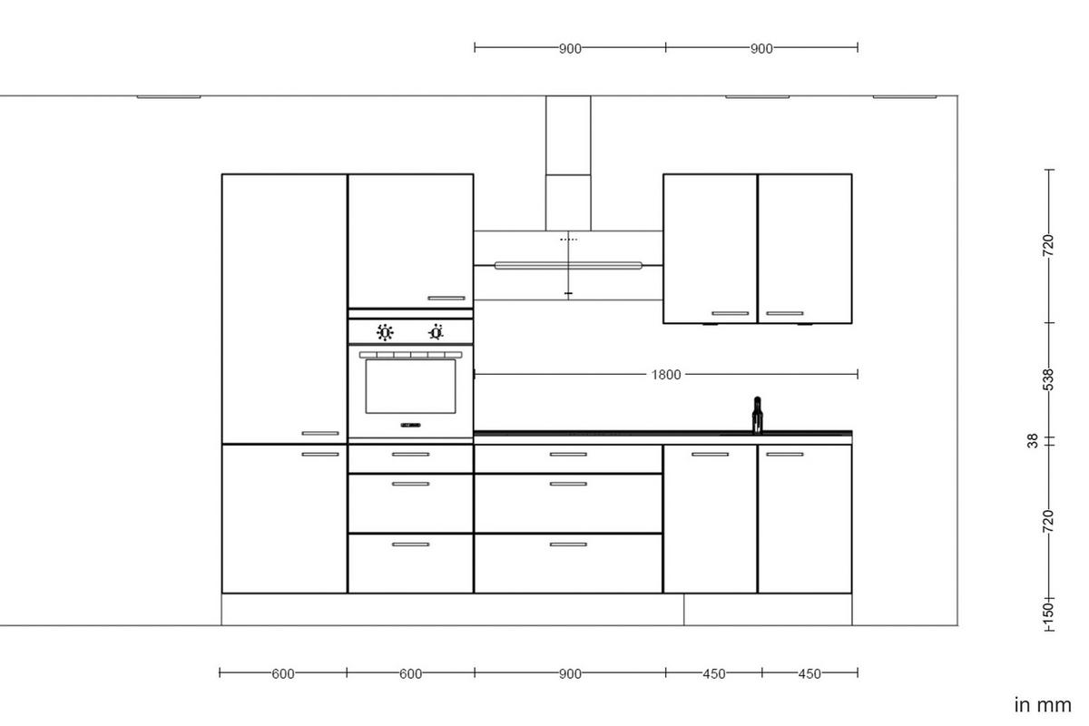 Kuchyňská linka 300 cm, minerální zelená,ultra matná - barvy dubu/černá, Moderní, kov/kompozitní dřevo (300cm) - Nobilia