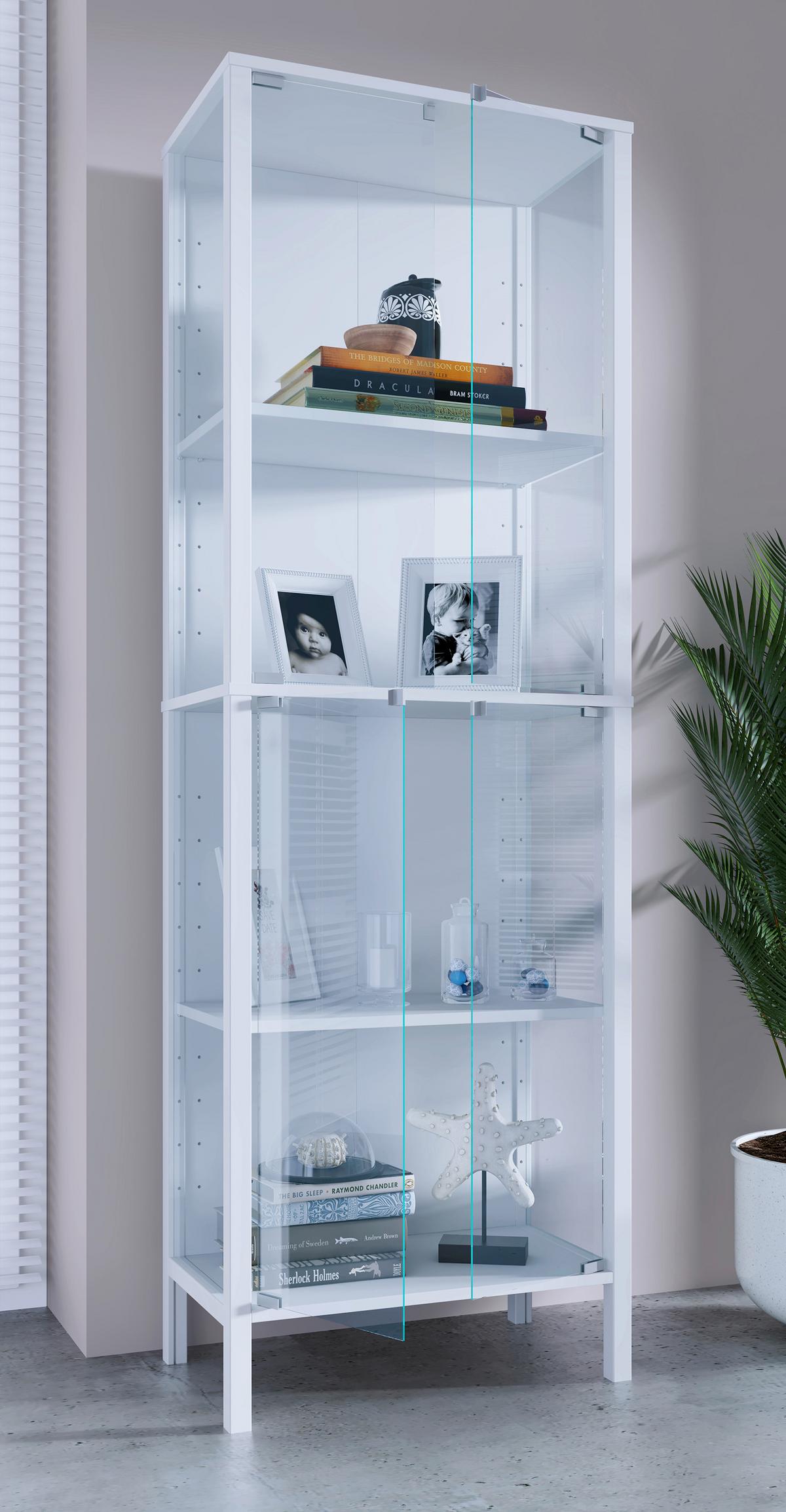 VITRINE Jensol, Weiß B: 60 cm - Klar/Weiß, Design, Glas/Holzwerkstoff (60/178/35cm) - Livetastic