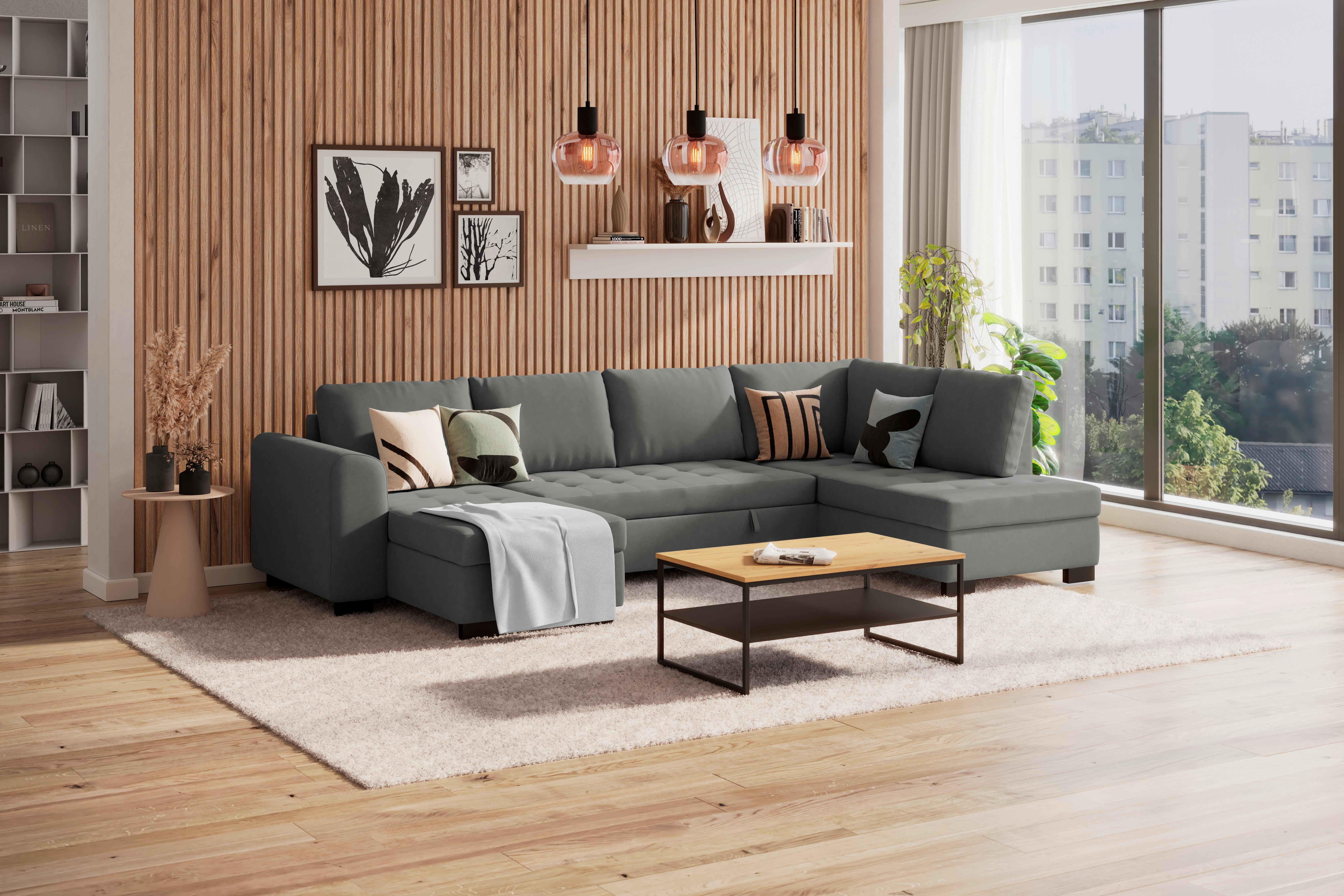 Wohnlandschaft mit Bettkasten Malte Anthrazit