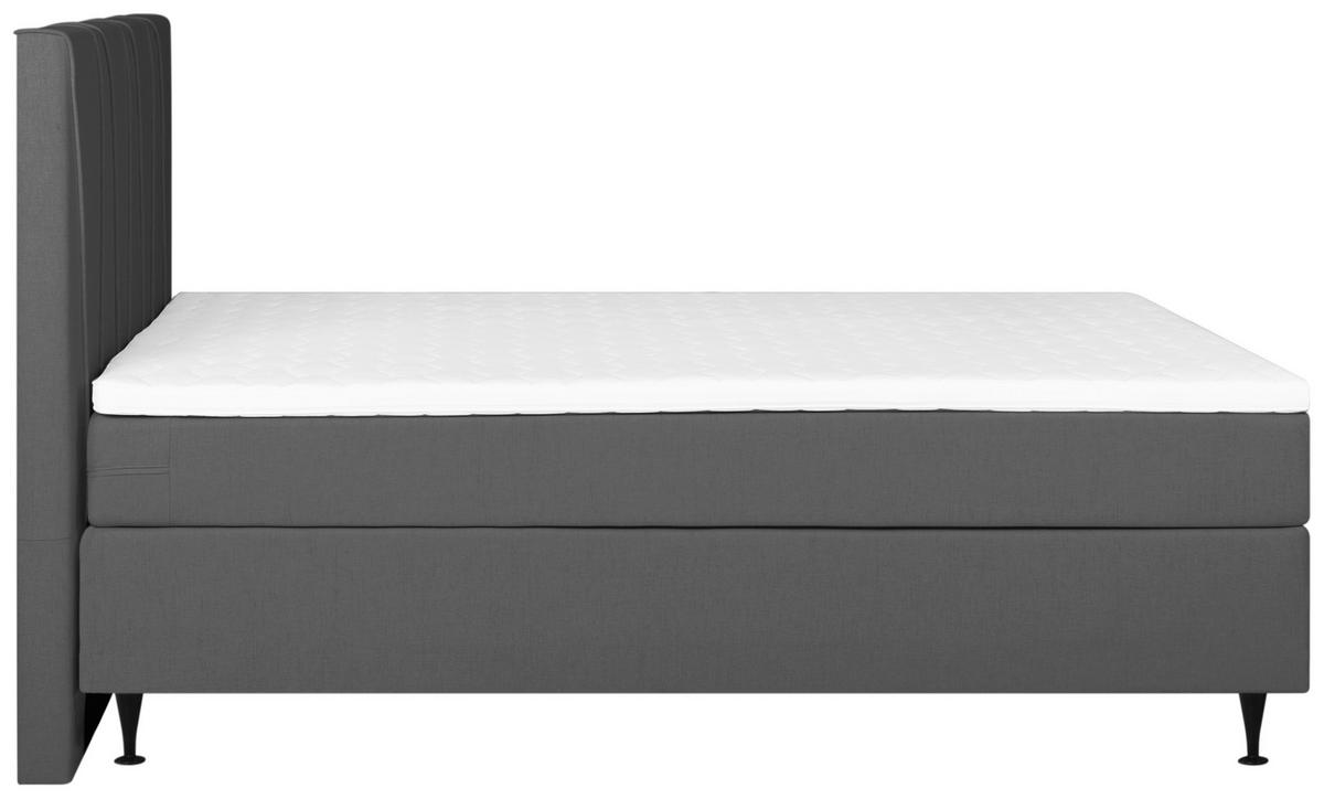 Boxspringbett mit Topper 140x200 cm Wels, Dunkelgrau - Graphitfarben/Schwarz, MODERN, Textil (140/200cm) - MID.YOU