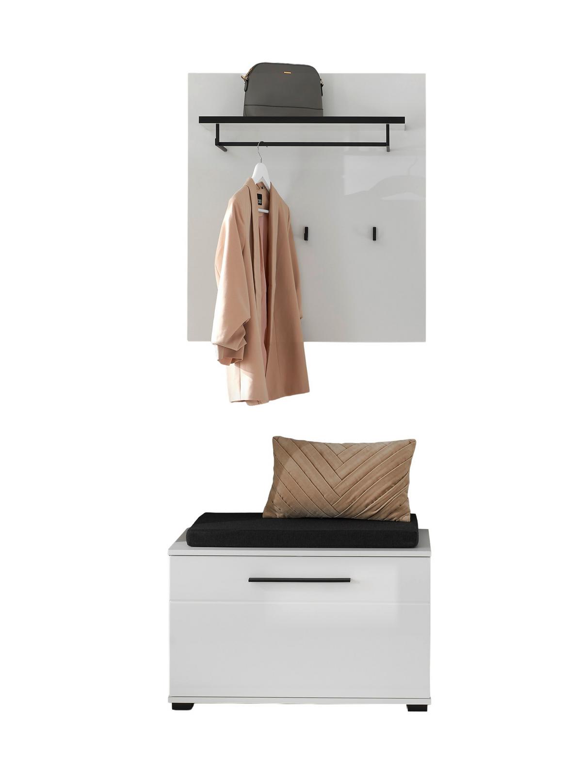 Garderobe Cantara Weiß/Weiß HG B: 80cm - Weiß Hochglanz/Weiß, MODERN, Holzwerkstoff (80/200/39cm) - MID.YOU