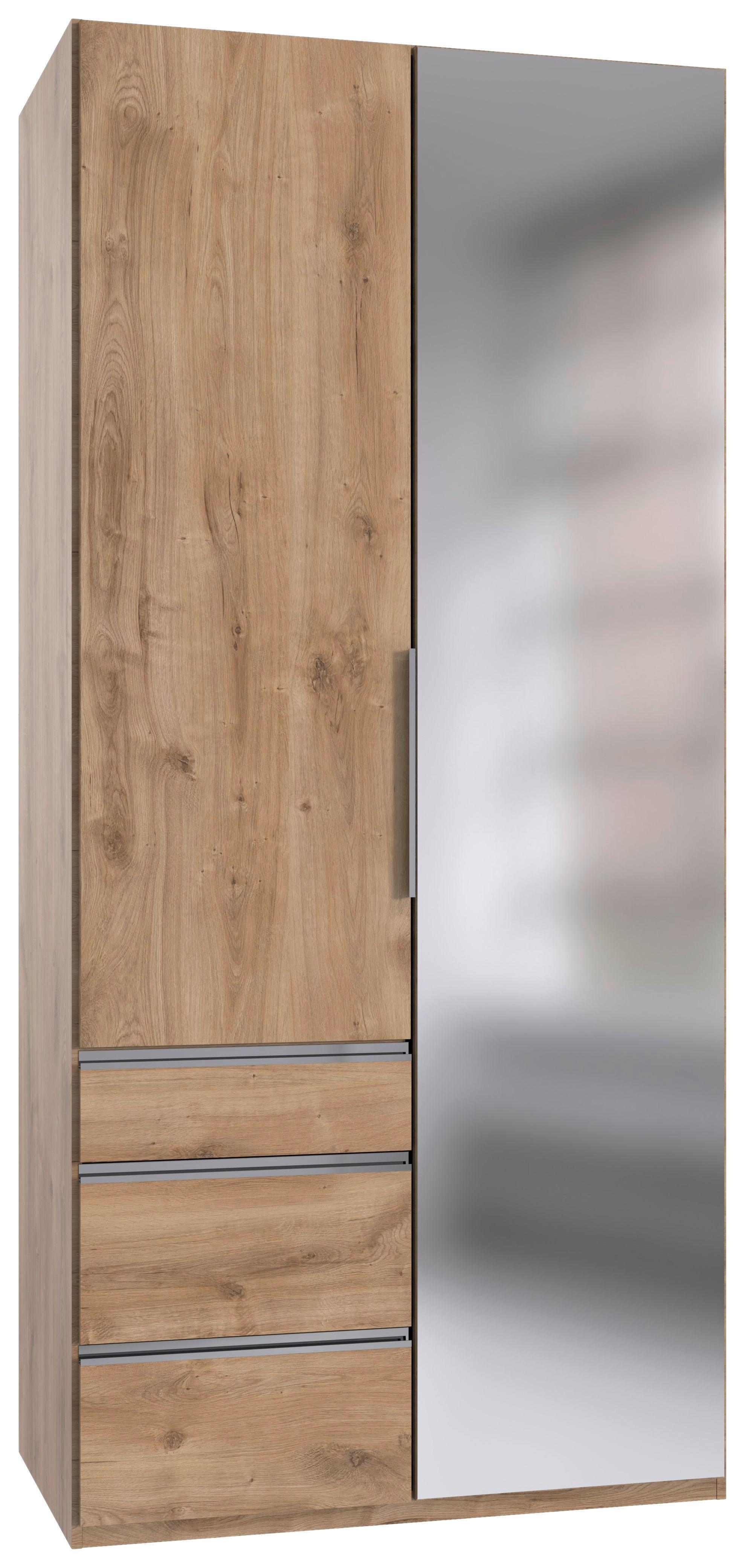 Drehtürenschrank Level 36 A Eiche Dekor/Spiegel, B:100cm - Plankeneiche, KONVENTIONELL, Glas/Holzwerkstoff (100/216/58cm) - MID.YOU