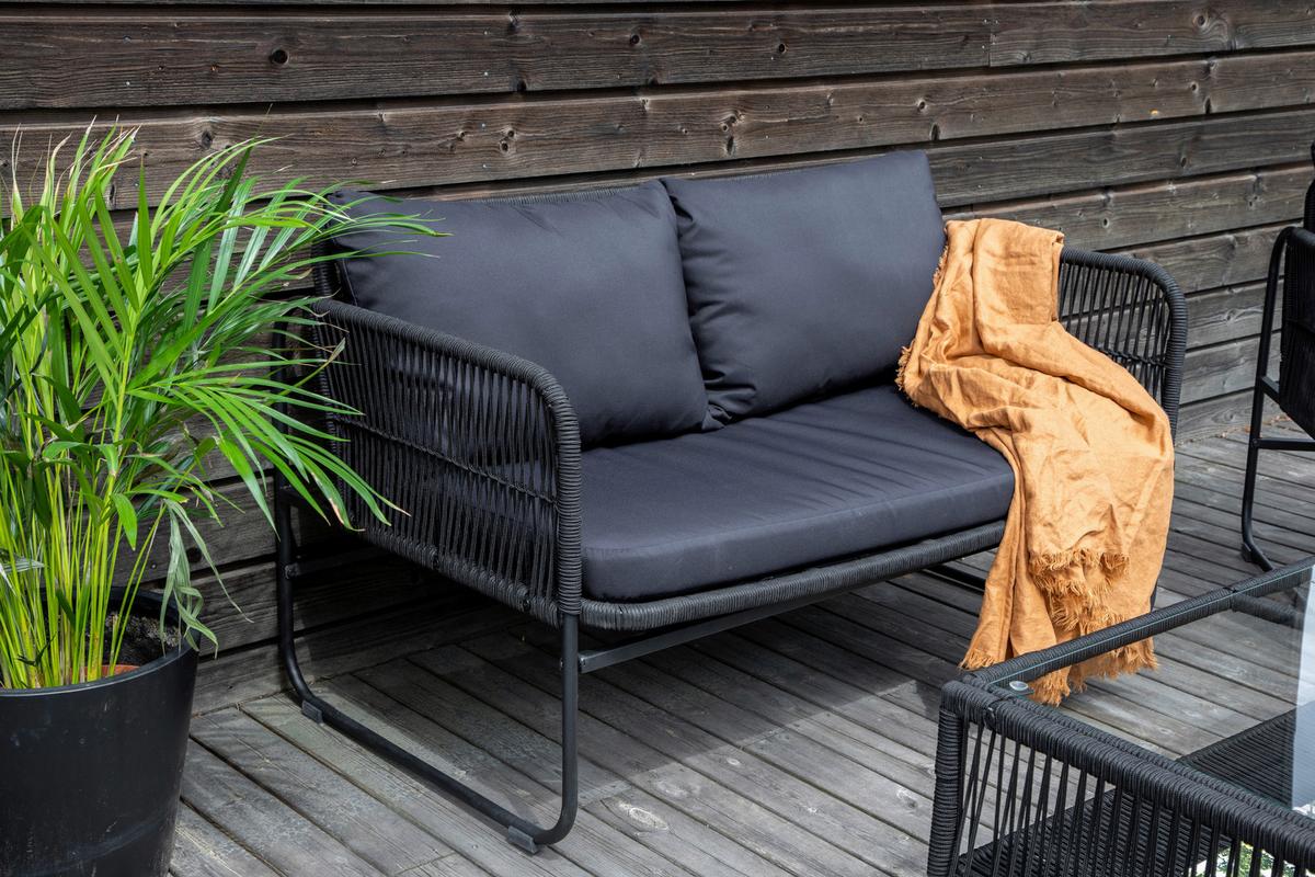 Loungegarnitur Utah - Schwarz, KONVENTIONELL, Textil/Metall - Gardenson