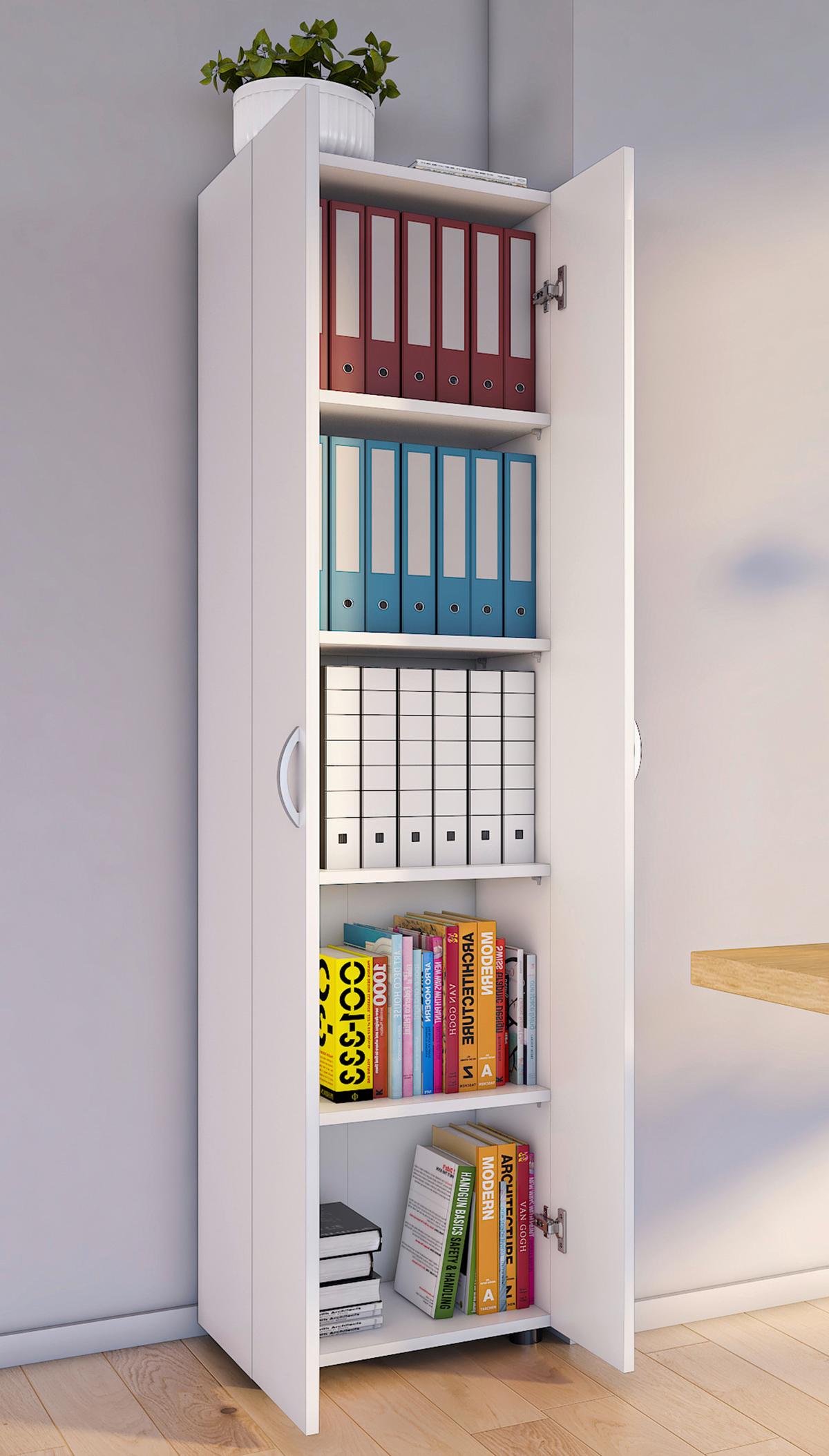 Aktenschrank Ulas 5 Holzwerkstoff Weiß B: 49 cm - Weiß, MODERN, Holzwerkstoff (49/178/34cm) - MID.YOU