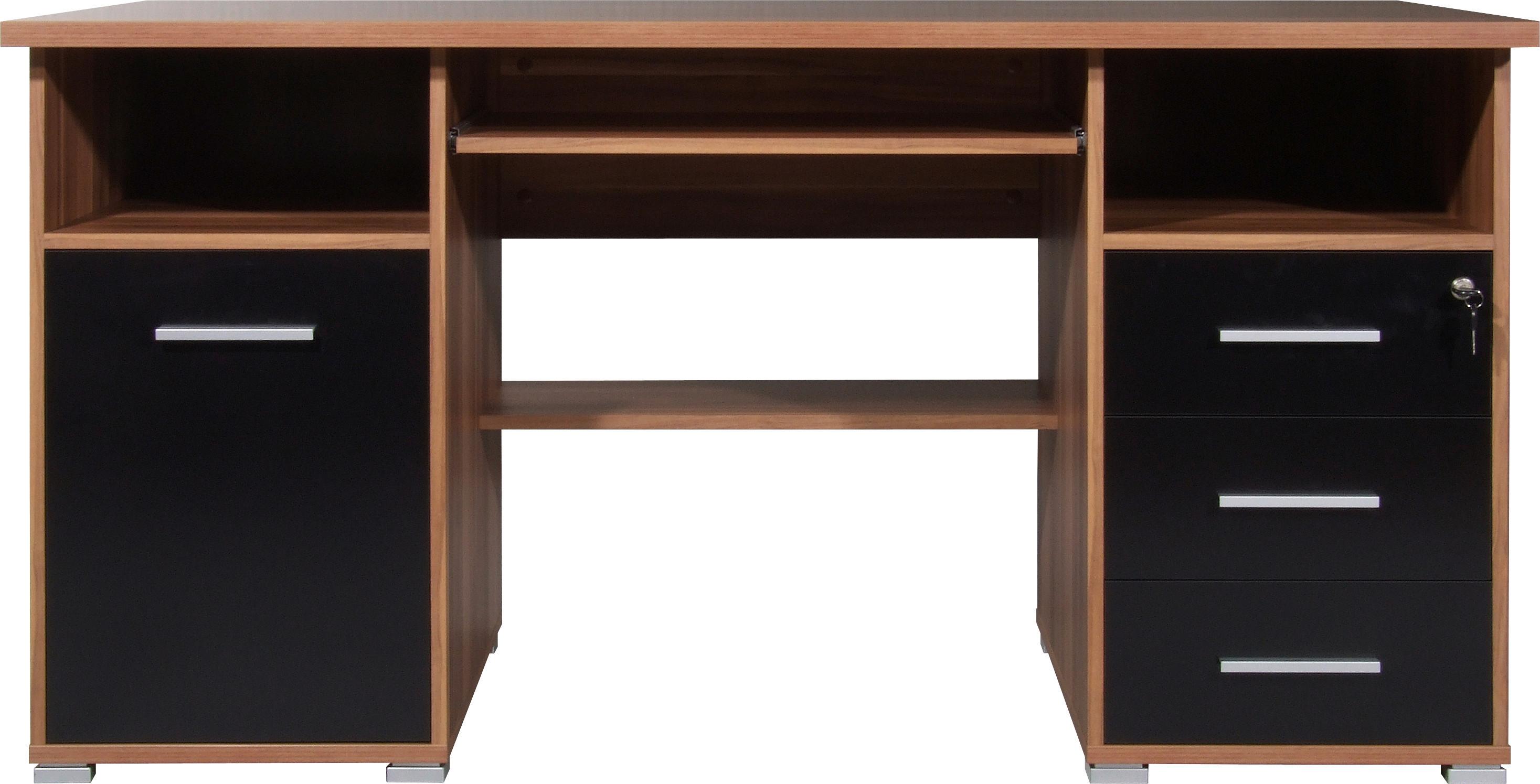 Schreibtisch mit Stauraum B 145 H 75 cm, Schwarz/Walnussfarben - Walnussfarben/Schwarz, Design, Holzwerkstoff (145/70/75cm) - Germania