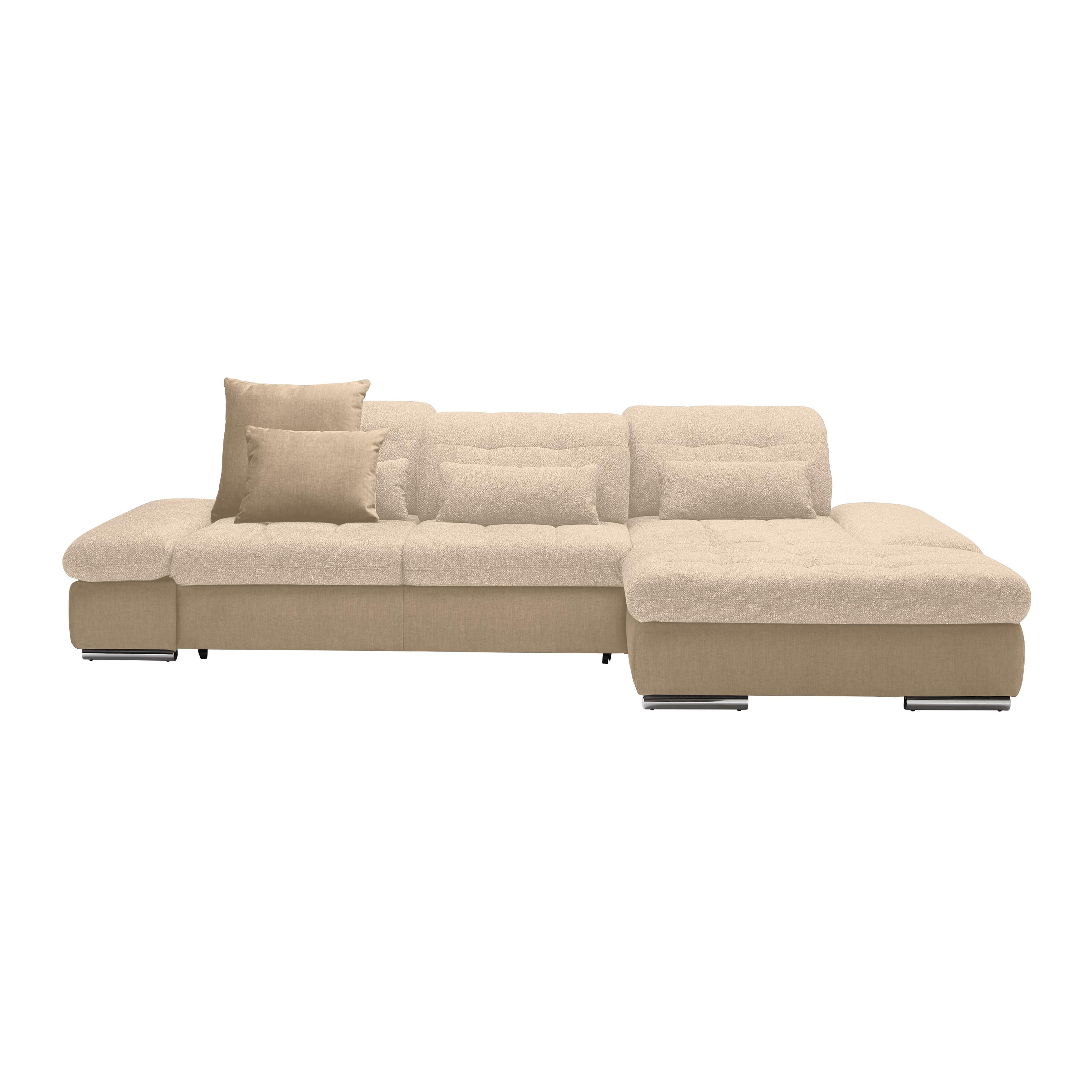 Rohová sedačka SANFINO, pravá, šedohnědá / béžová - barvy chromu/béžová, Konvenční, kov/dřevo (305/79-96/199cm) - Premium Living