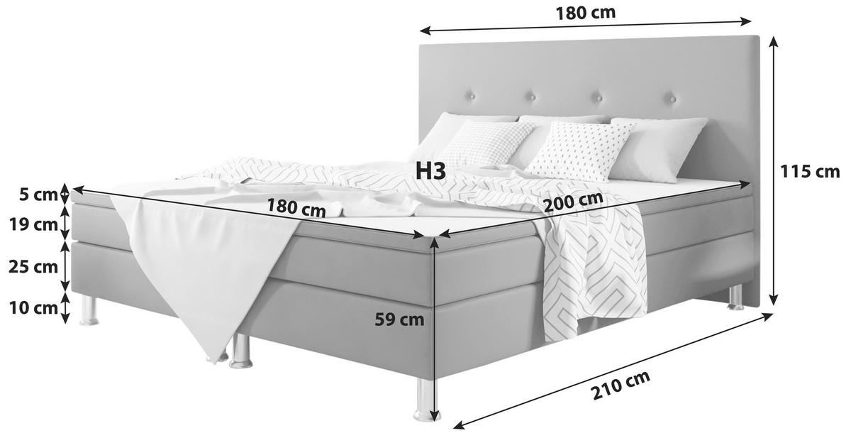 Boxspringbett mit Topper 180x200 cm Jump - Anthrazit/Silberfarben, KONVENTIONELL, Textil (180/200cm) - MID.YOU