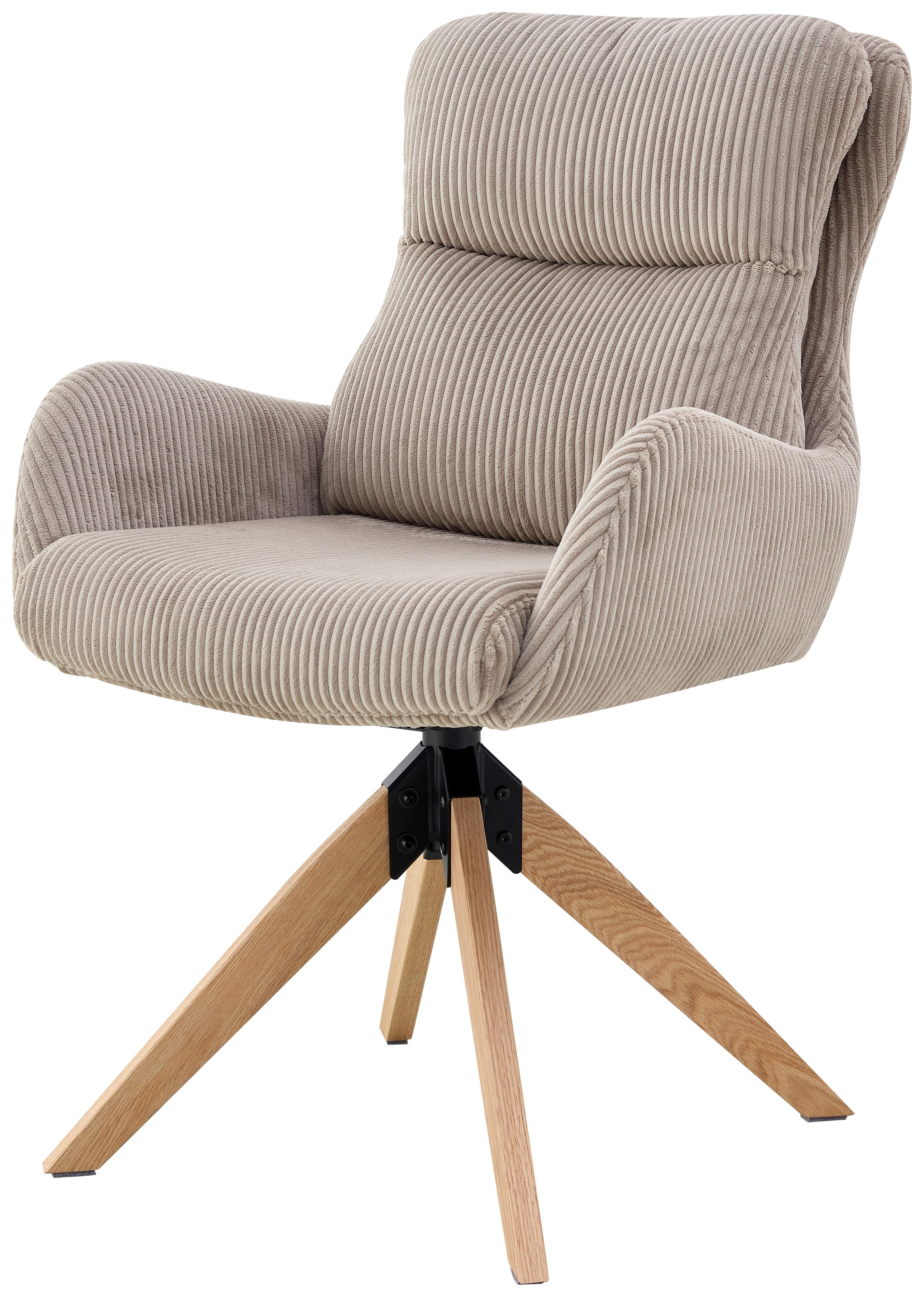 Armlehnstuhl Malu Cord Taupe Echtholz Beine - Taupe/Naturfarben, KONVENTIONELL, Holz/Textil (60/91/72cm) - Livetastic